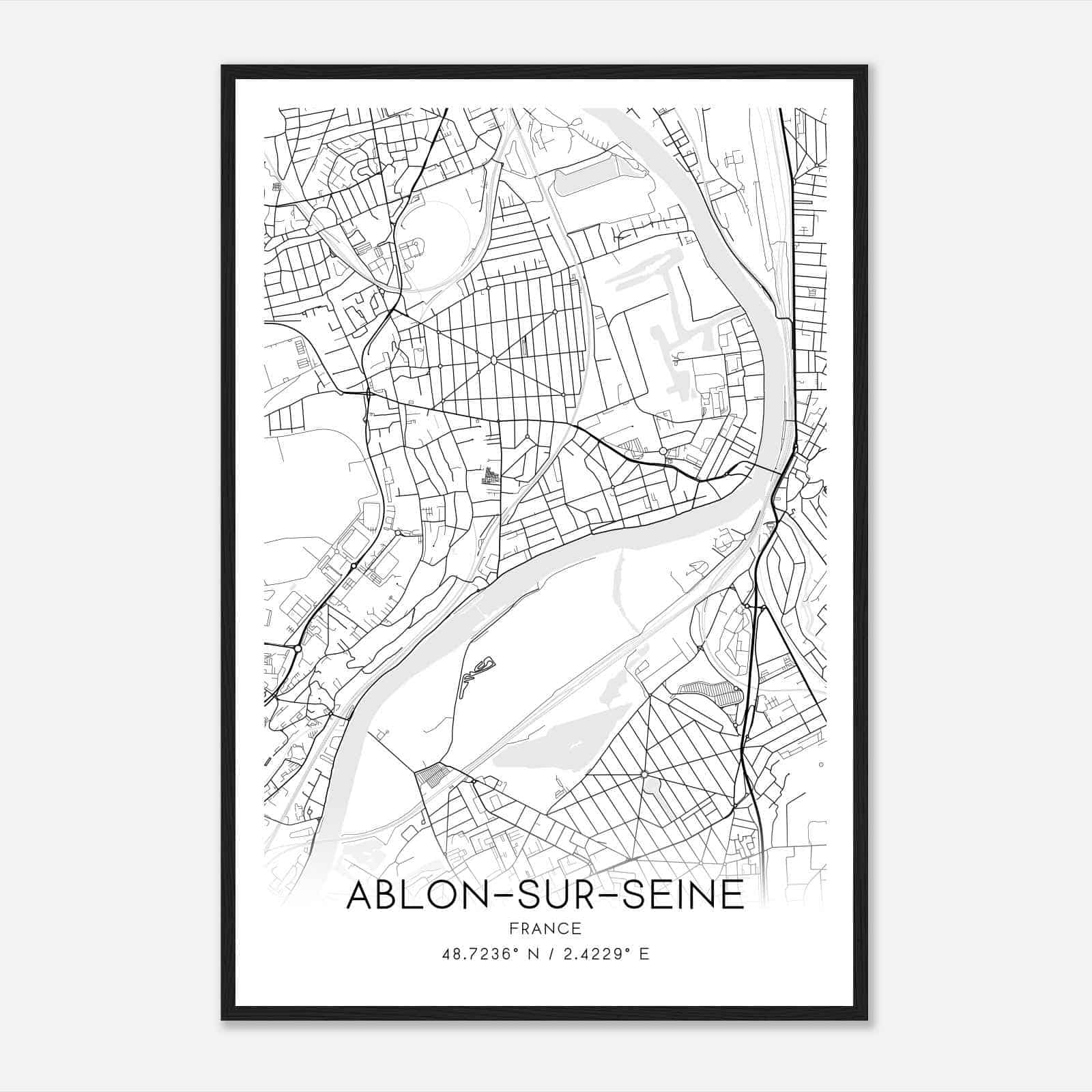 Ablon-sur-Seine France Map Poster, Modern Home Decor Wall Art Print