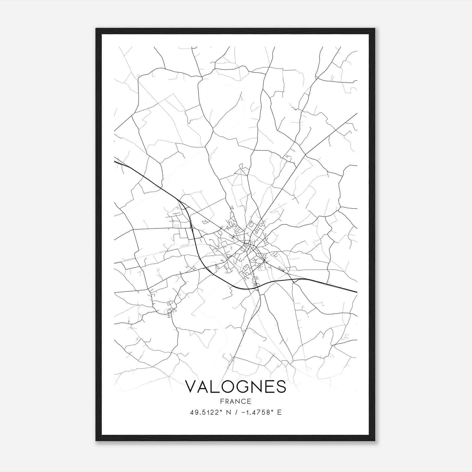 Valognes France Map Poster, Modern Home Decor Wall Art Print