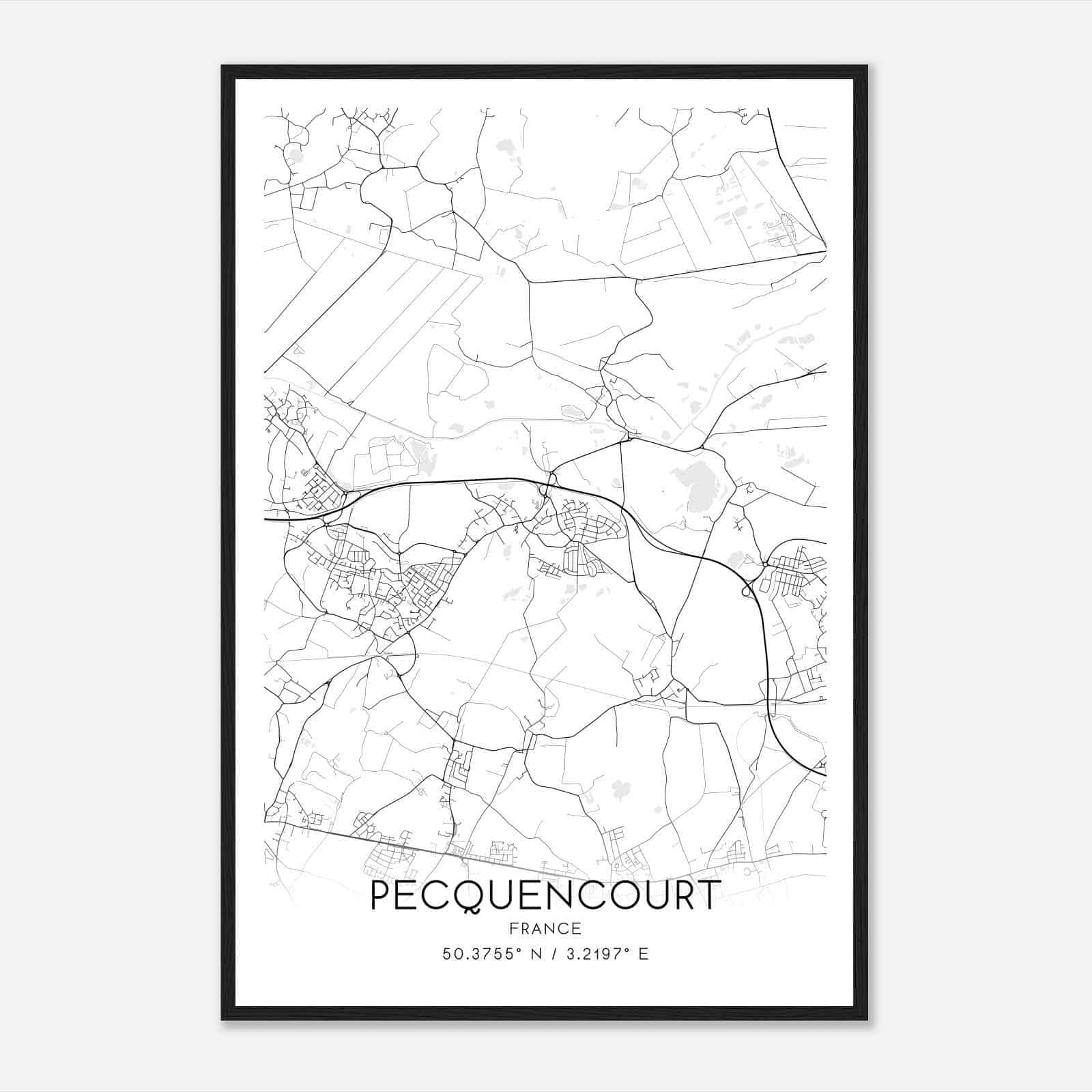 Pecquencourt France Map Poster, Modern Home Decor Wall Art Print