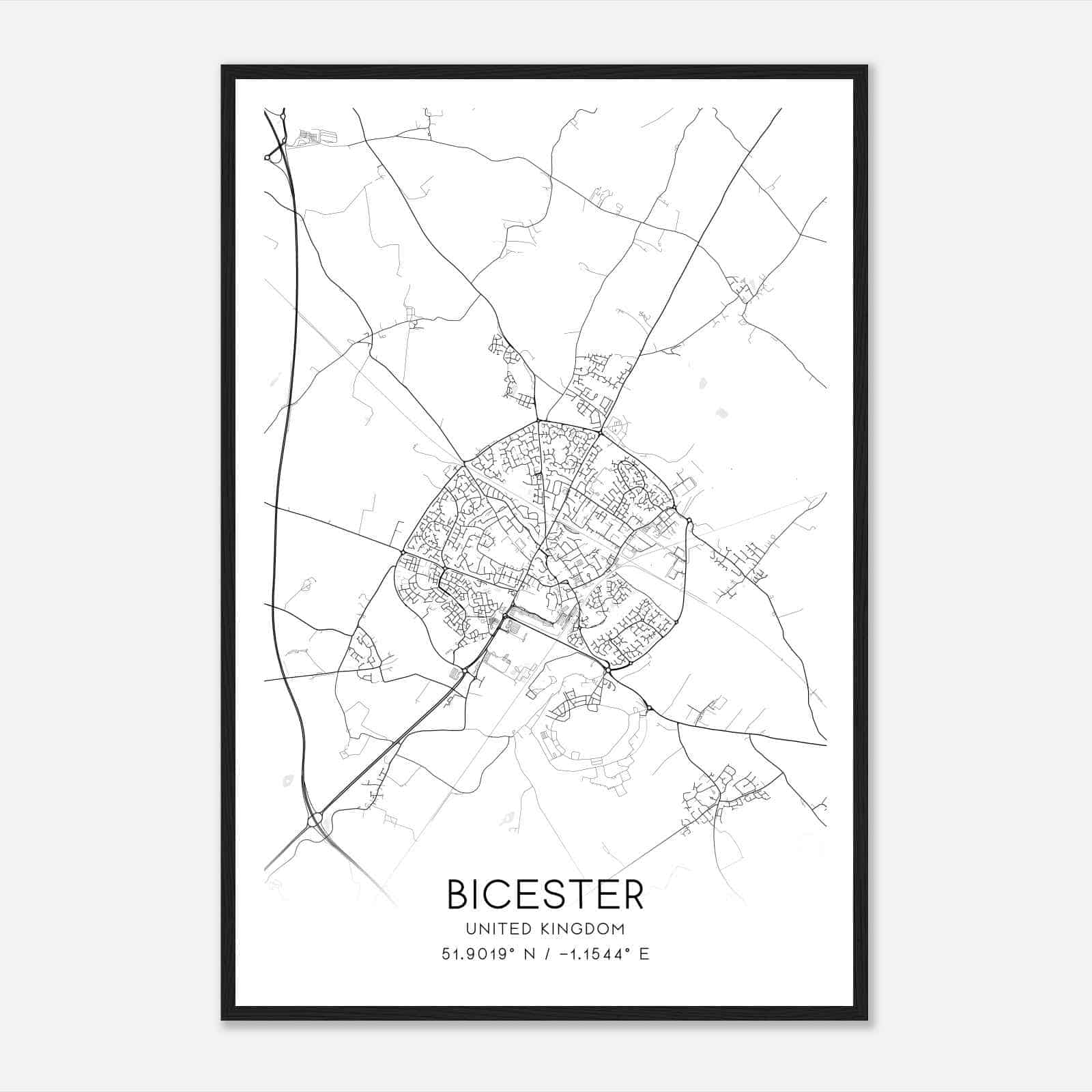 Bicester United Kingdom Map Poster, Modern Home Decor Wall Art Print