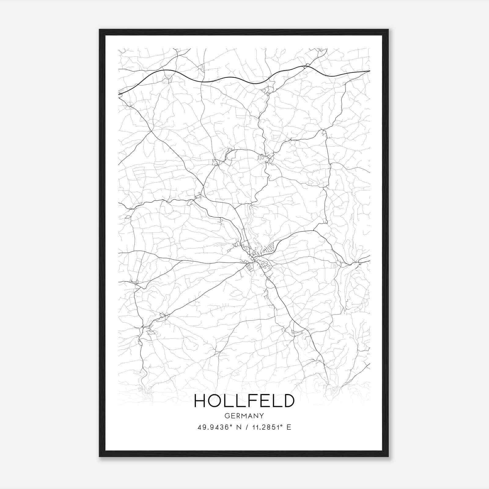 Hollfeld Germany Map Poster, Modern Home Decor Wall Art Print