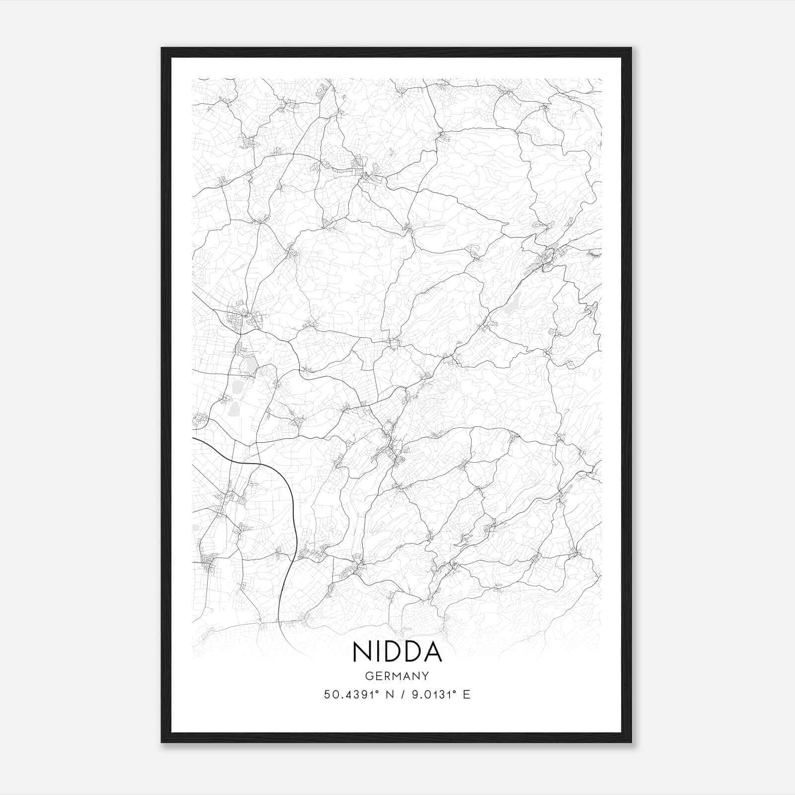 Nidda Germany Map Poster, Modern Home Decor Wall Art Print