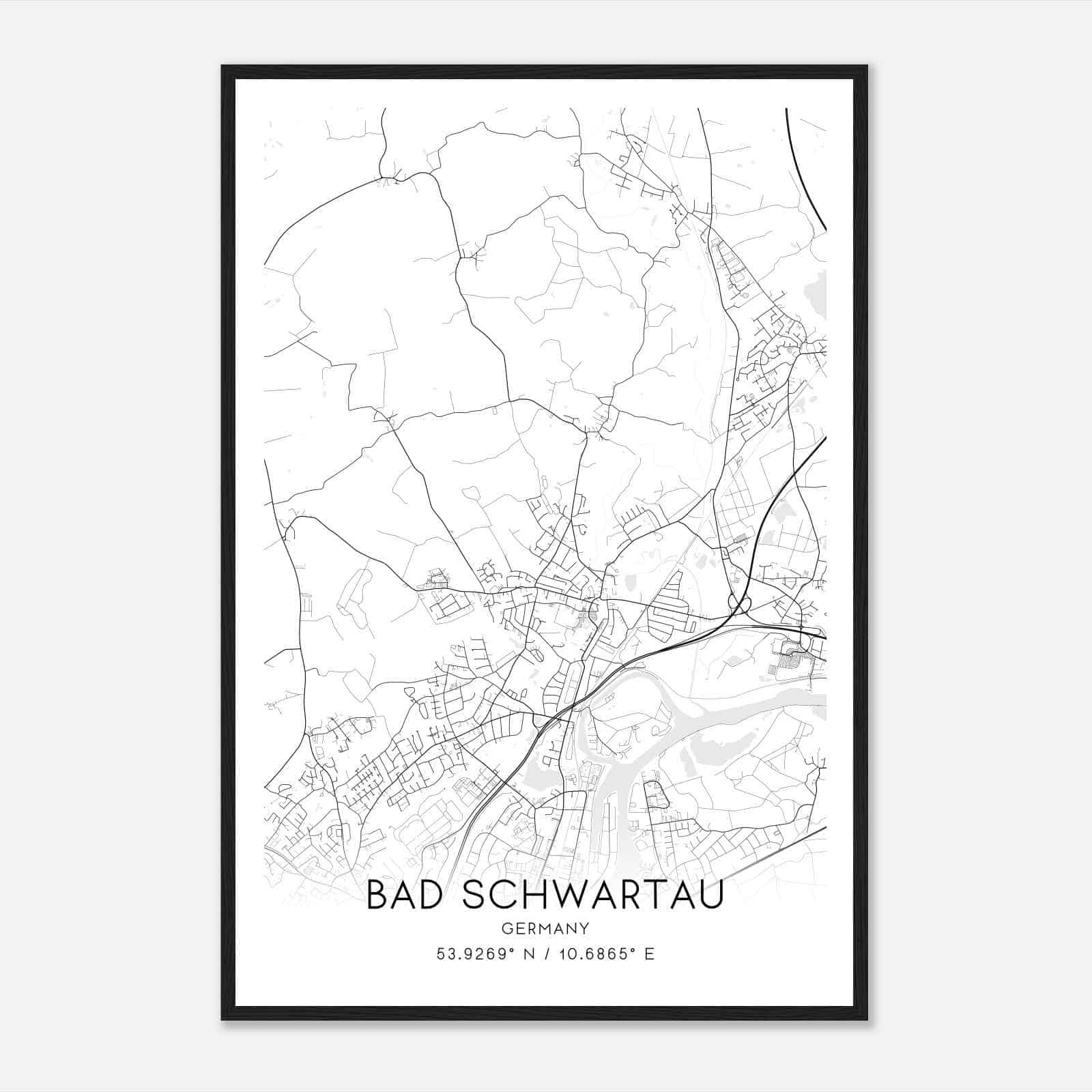 Bad Schwartau Germany Map Poster, Modern Home Decor Wall Art Print