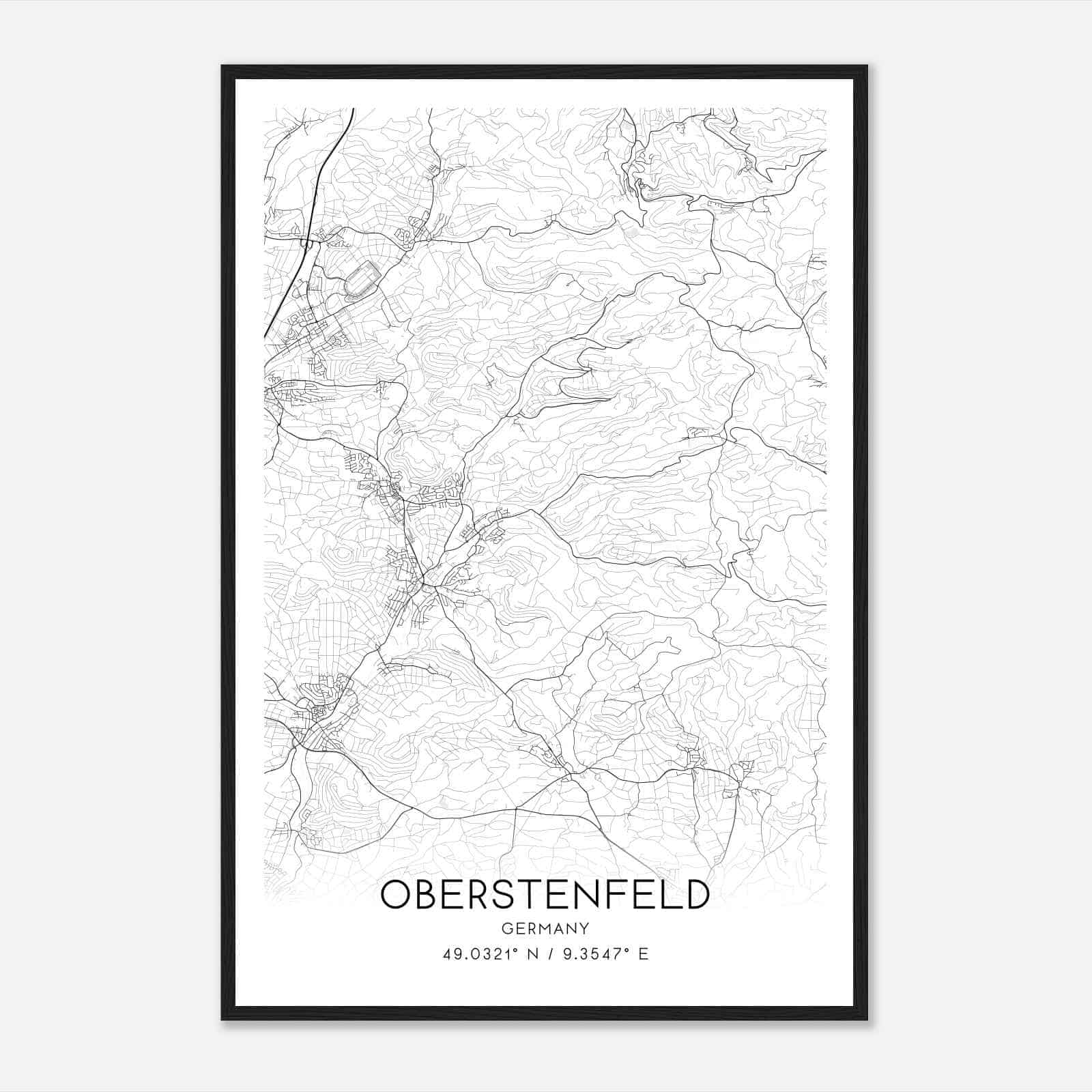 Oberstenfeld Germany Map Poster, Modern Home Decor Wall Art Print