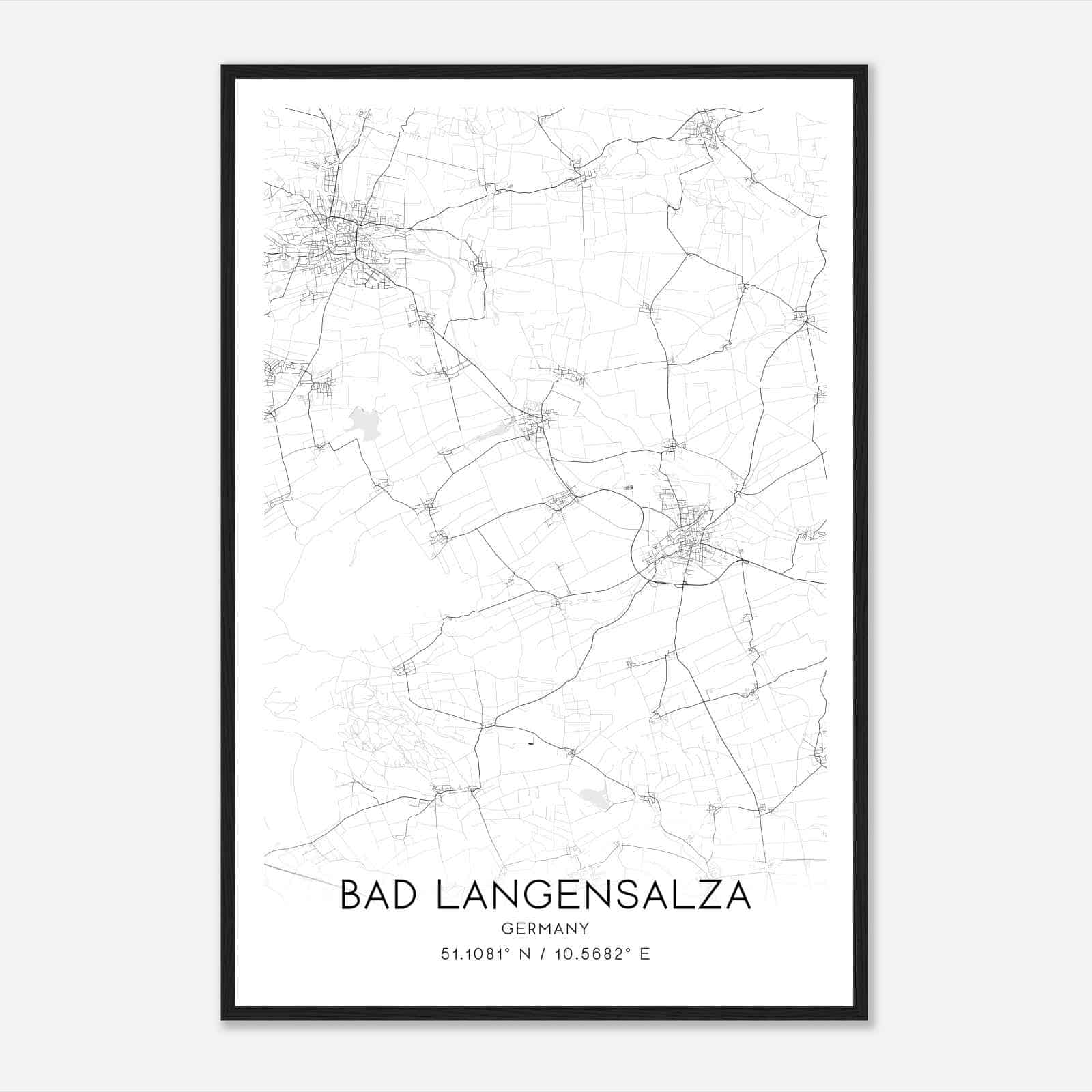 Bad Langensalza Germany Map Poster, Modern Home Decor Wall Art Print