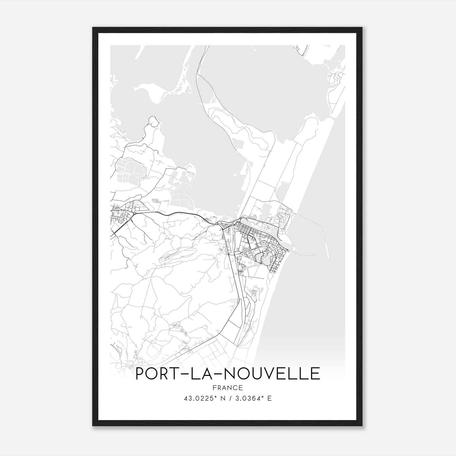 Port-la-Nouvelle France Map Poster, Modern Home Decor Wall Art Print