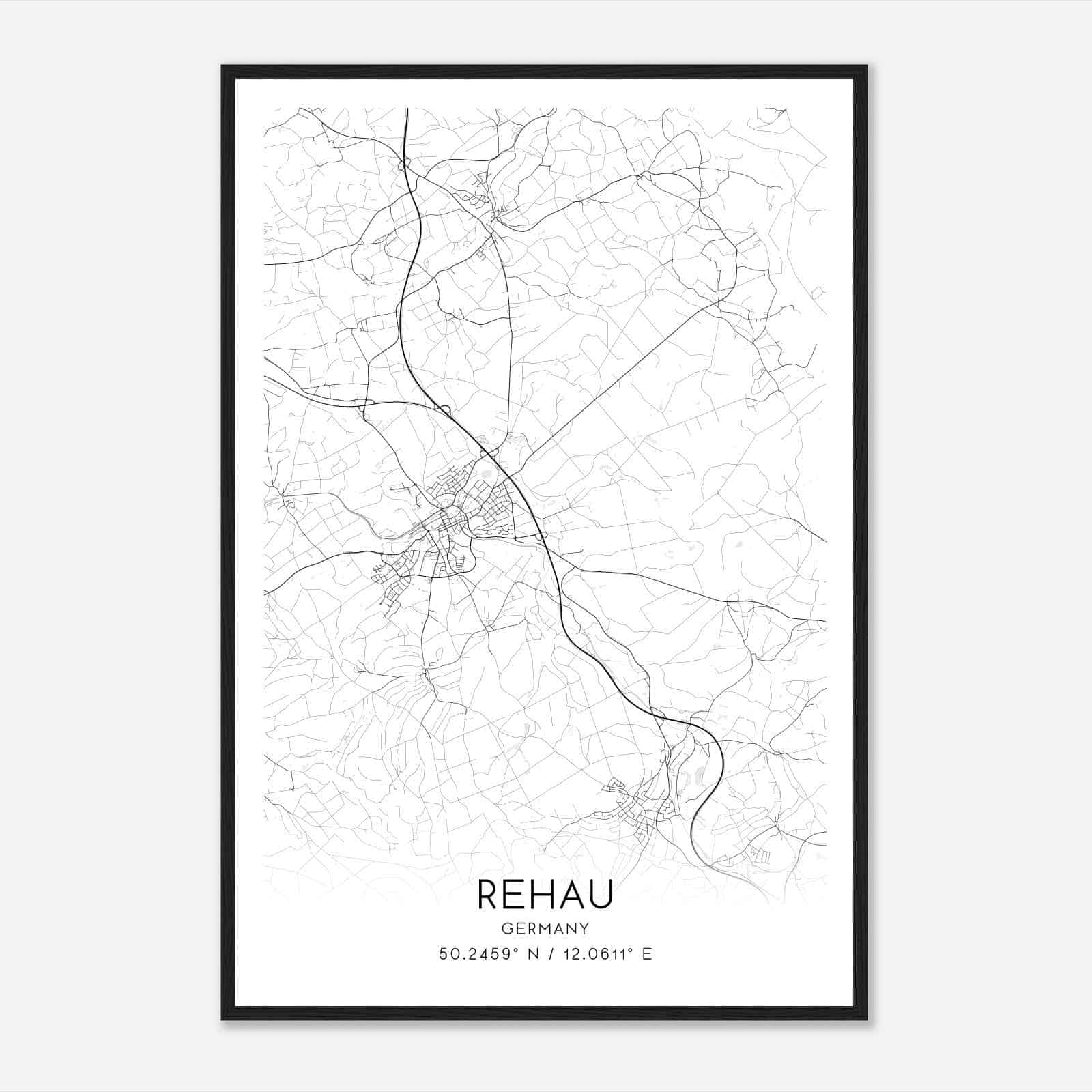 Rehau Germany Map Poster, Modern Home Decor Wall Art Print