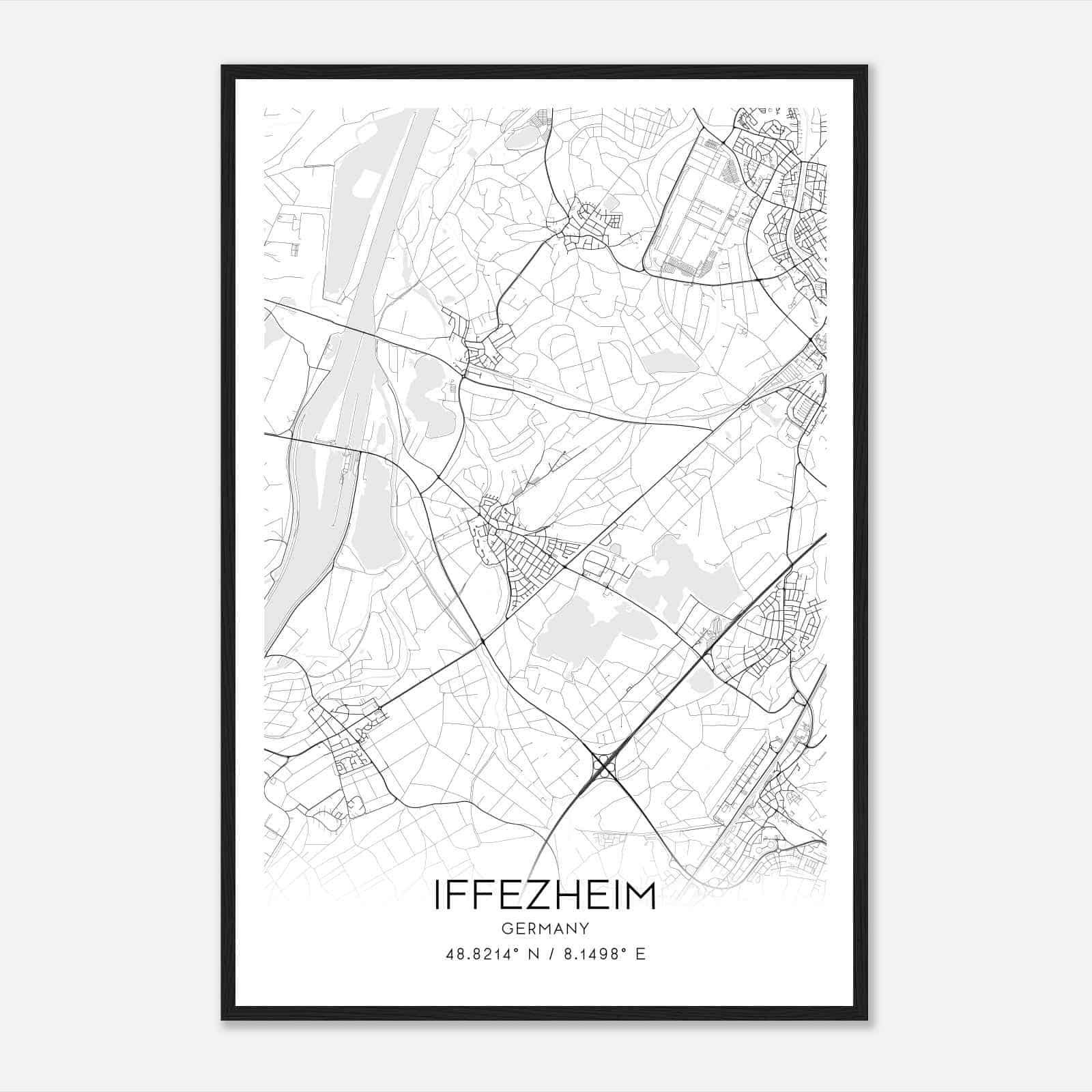 Iffezheim Germany Map Poster, Modern Home Decor Wall Art Print