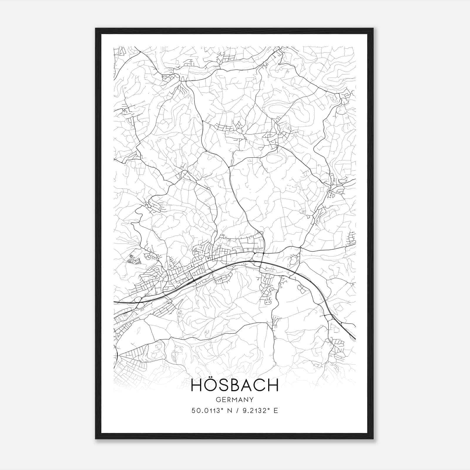 Hosbach Germany Map Poster, Modern Home Decor Wall Art Print