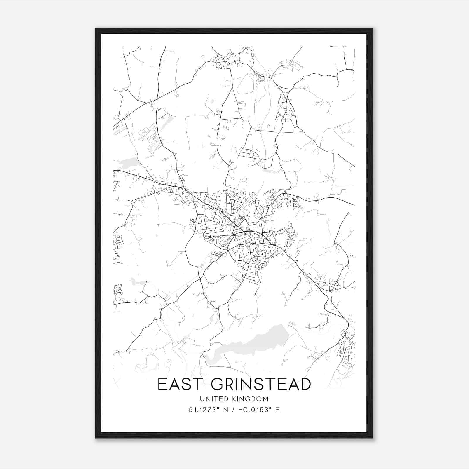 East Grinstead United Kingdom Map Poster, Modern Home Decor Wall Art Print