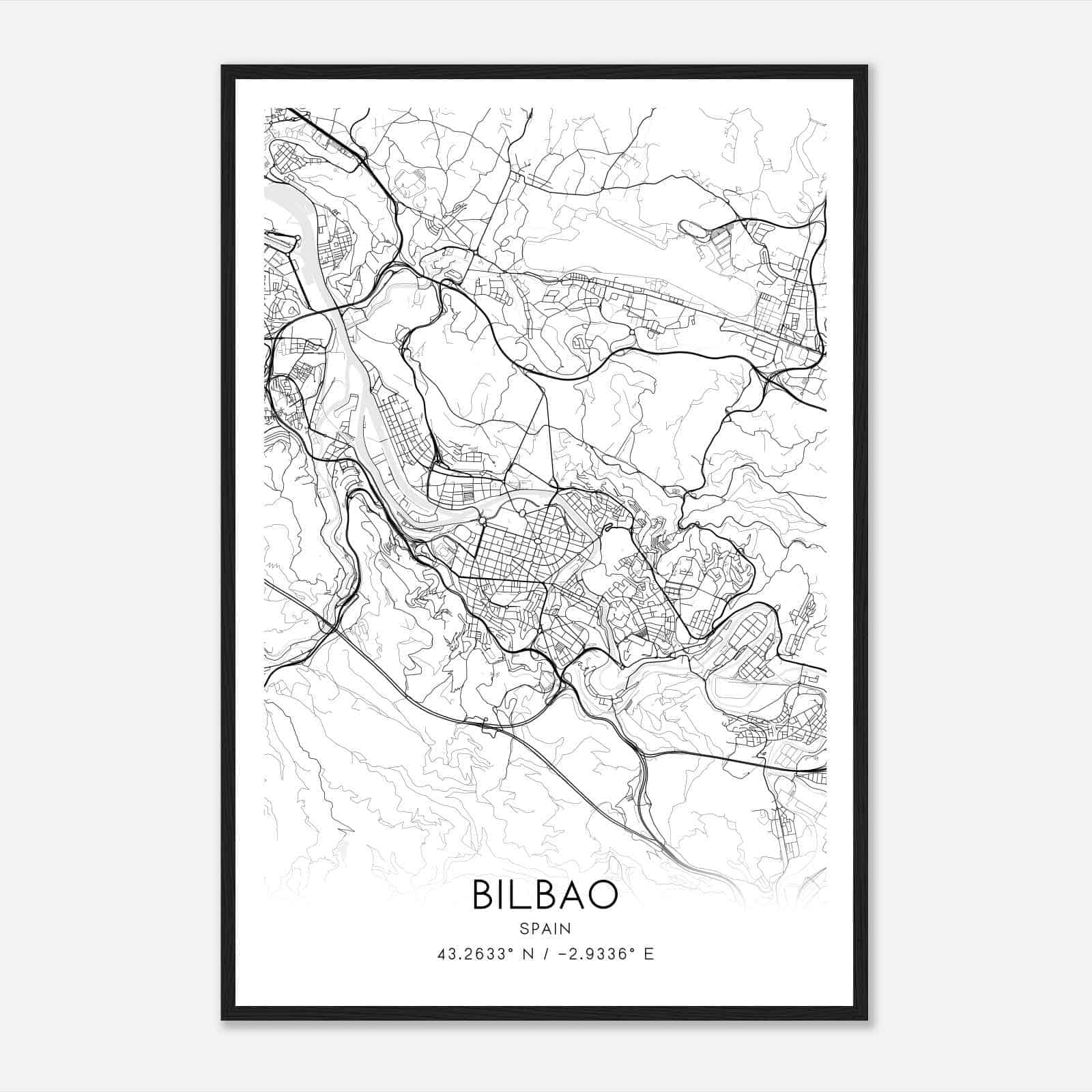 Bilbao Spain Map Poster, Modern Home Decor Wall Art Print