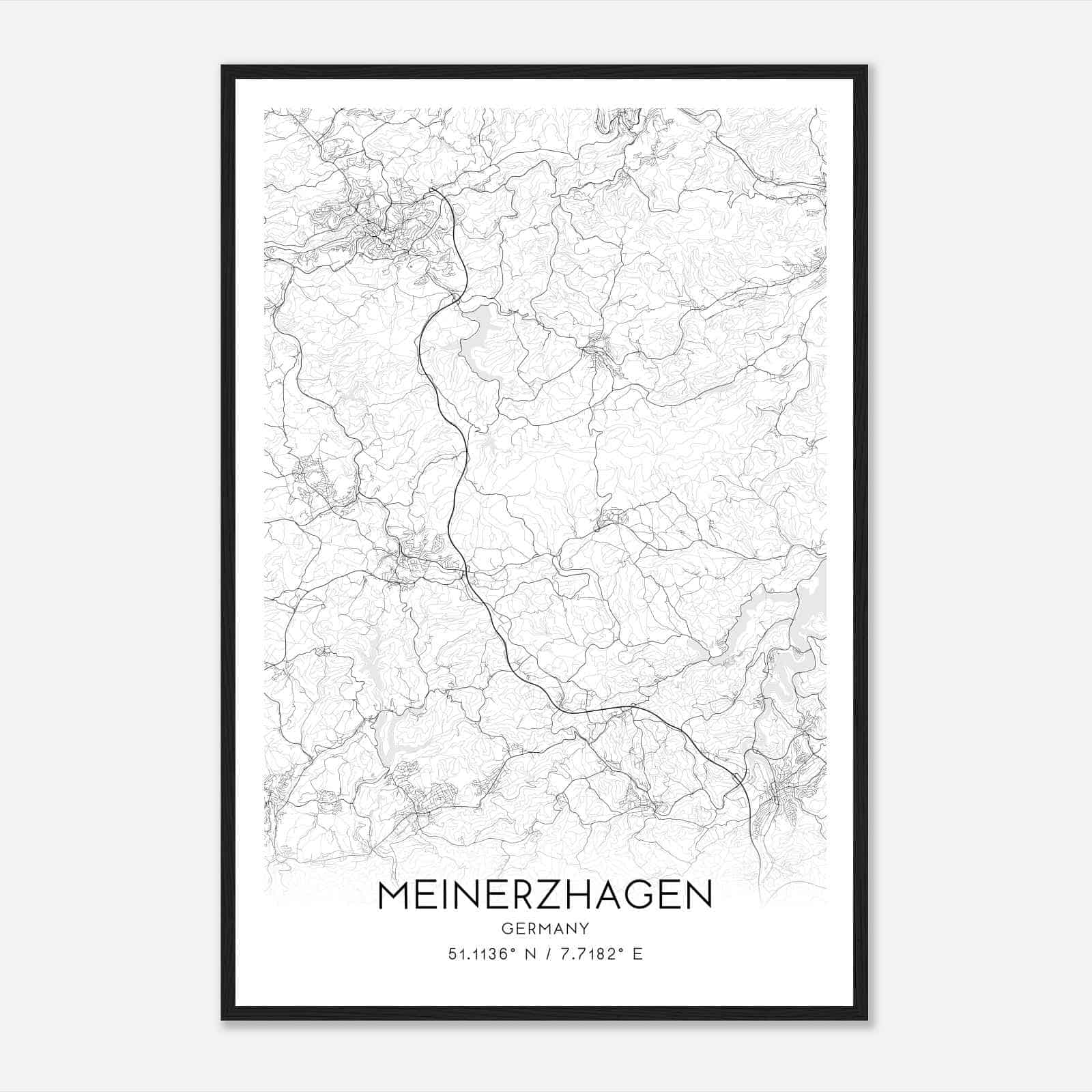 Meinerzhagen Germany Map Poster, Modern Home Decor Wall Art Print