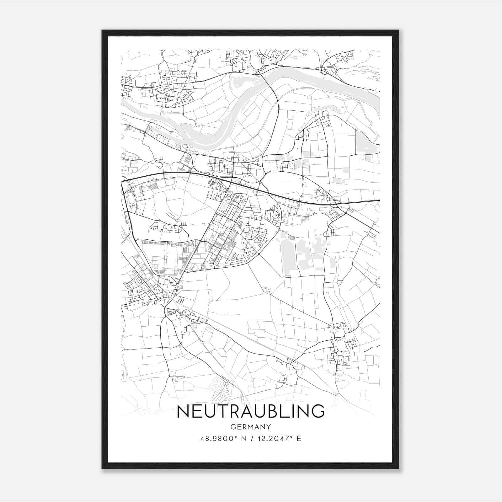 Neutraubling Germany Map Poster, Modern Home Decor Wall Art Print