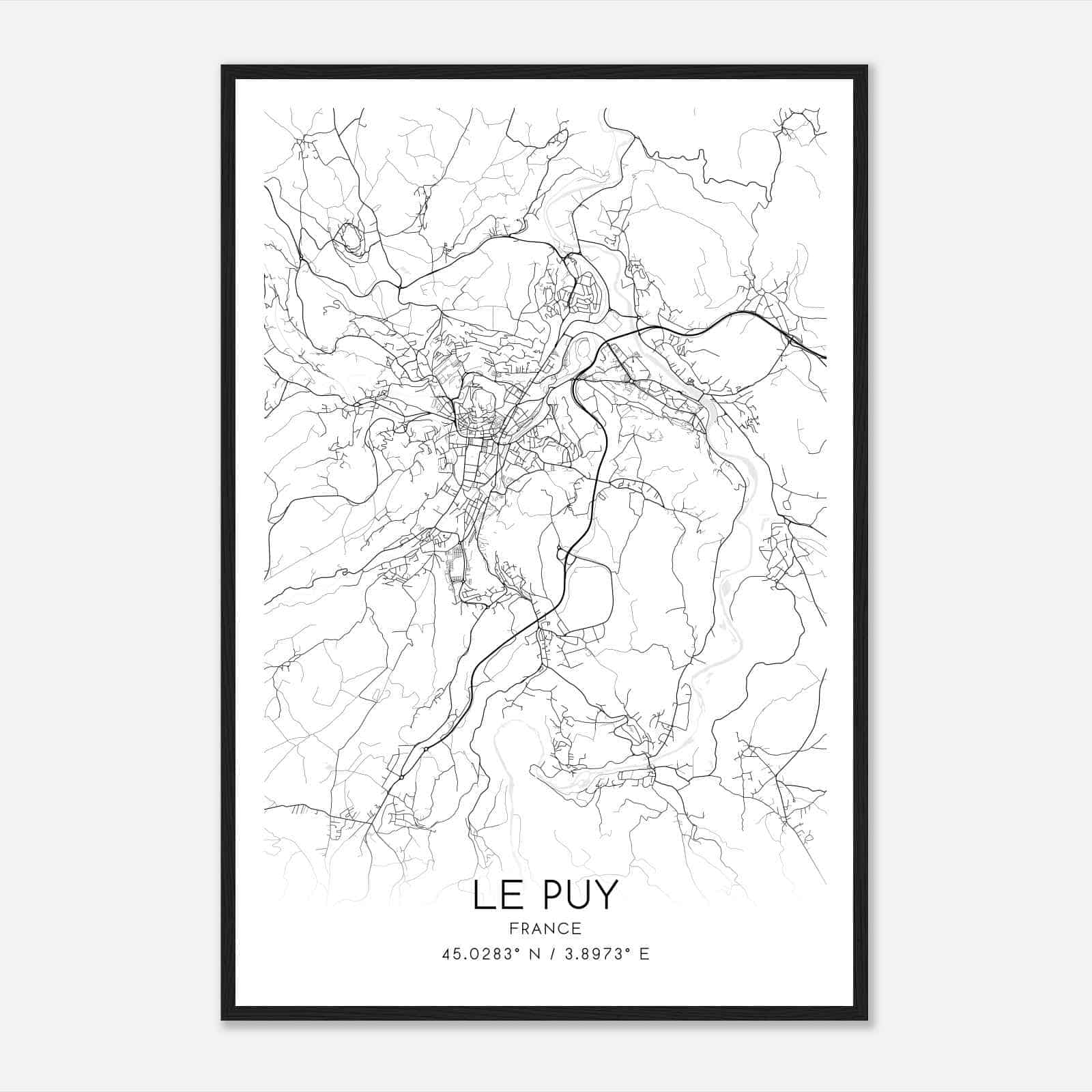 Le Puy-en-Velay France Map Poster, Modern Home Decor Wall Art Print