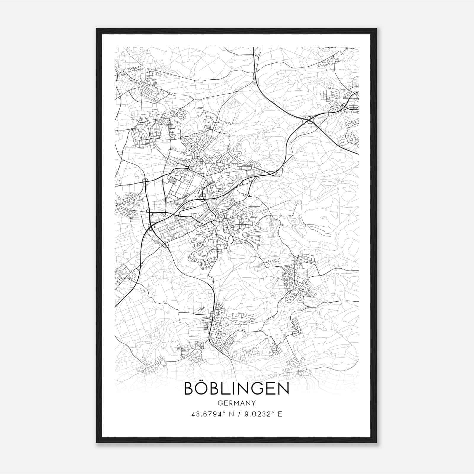 Boblingen Germany Map Poster, Modern Home Decor Wall Art Print