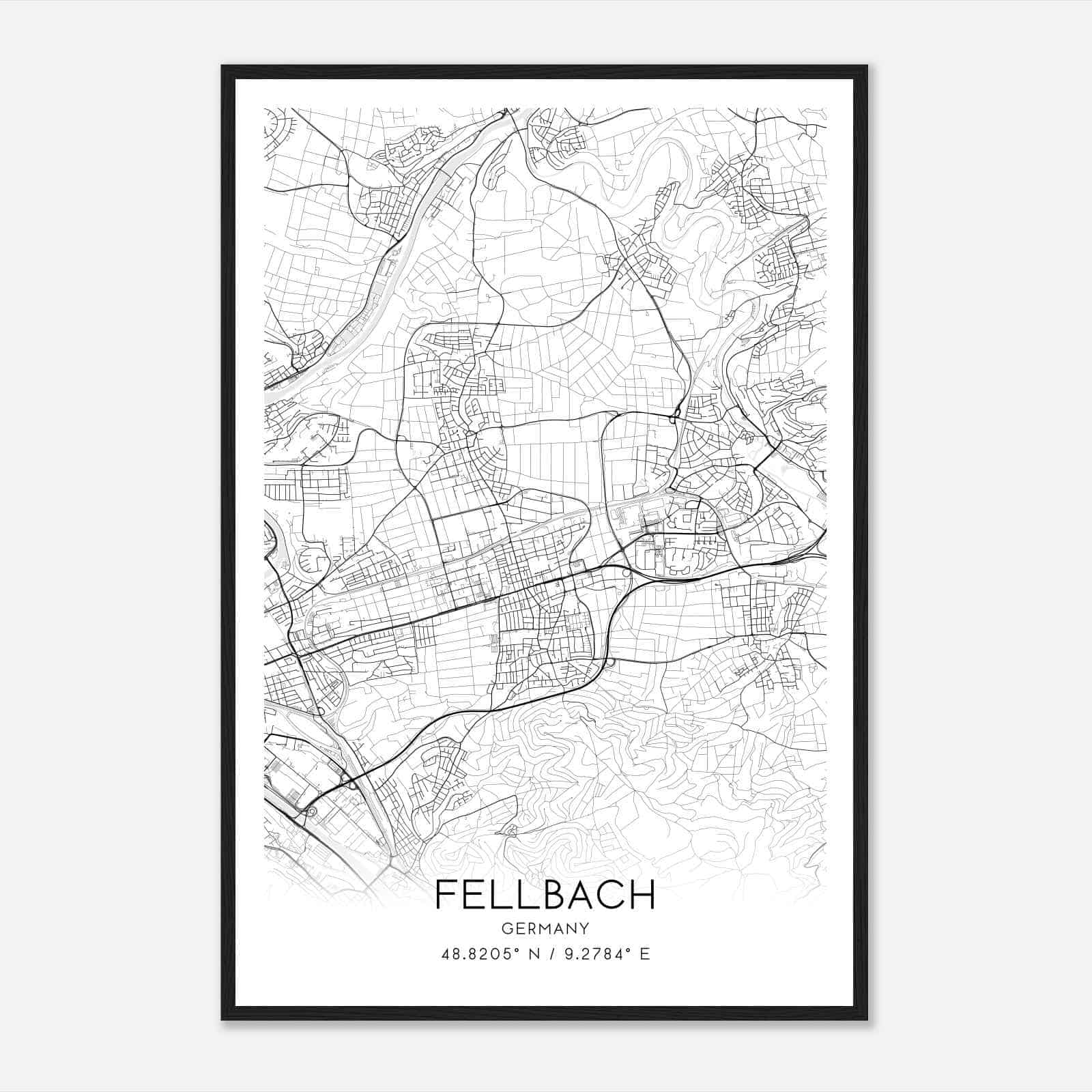 Fellbach Germany Map Poster, Modern Home Decor Wall Art Print