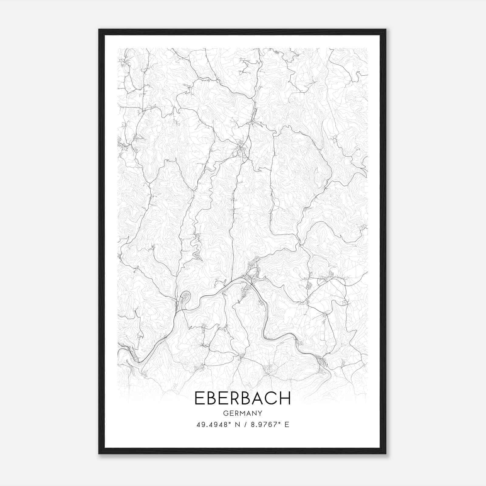 Eberbach Germany Map Poster, Modern Home Decor Wall Art Print