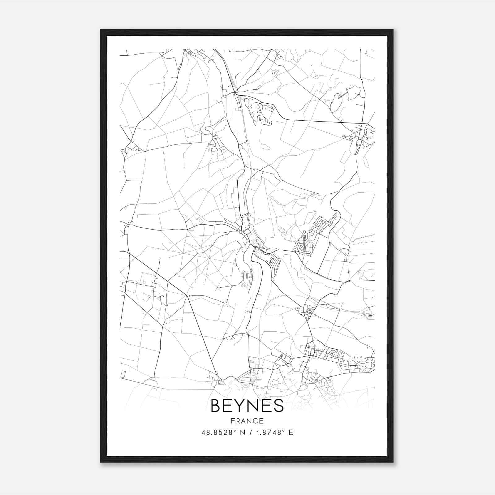 Beynes France Map Poster, Modern Home Decor Wall Art Print