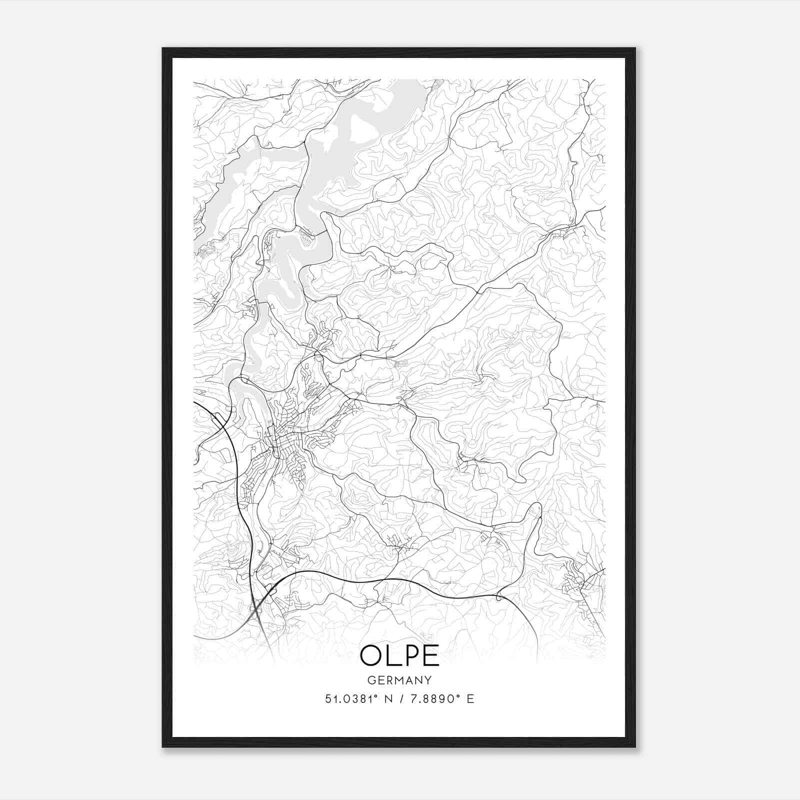 Olpe Germany Map Poster, Modern Home Decor Wall Art Print