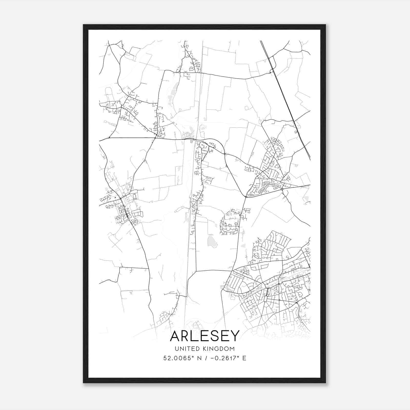 Arlesey United Kingdom Map Poster, Modern Home Decor Wall Art Print