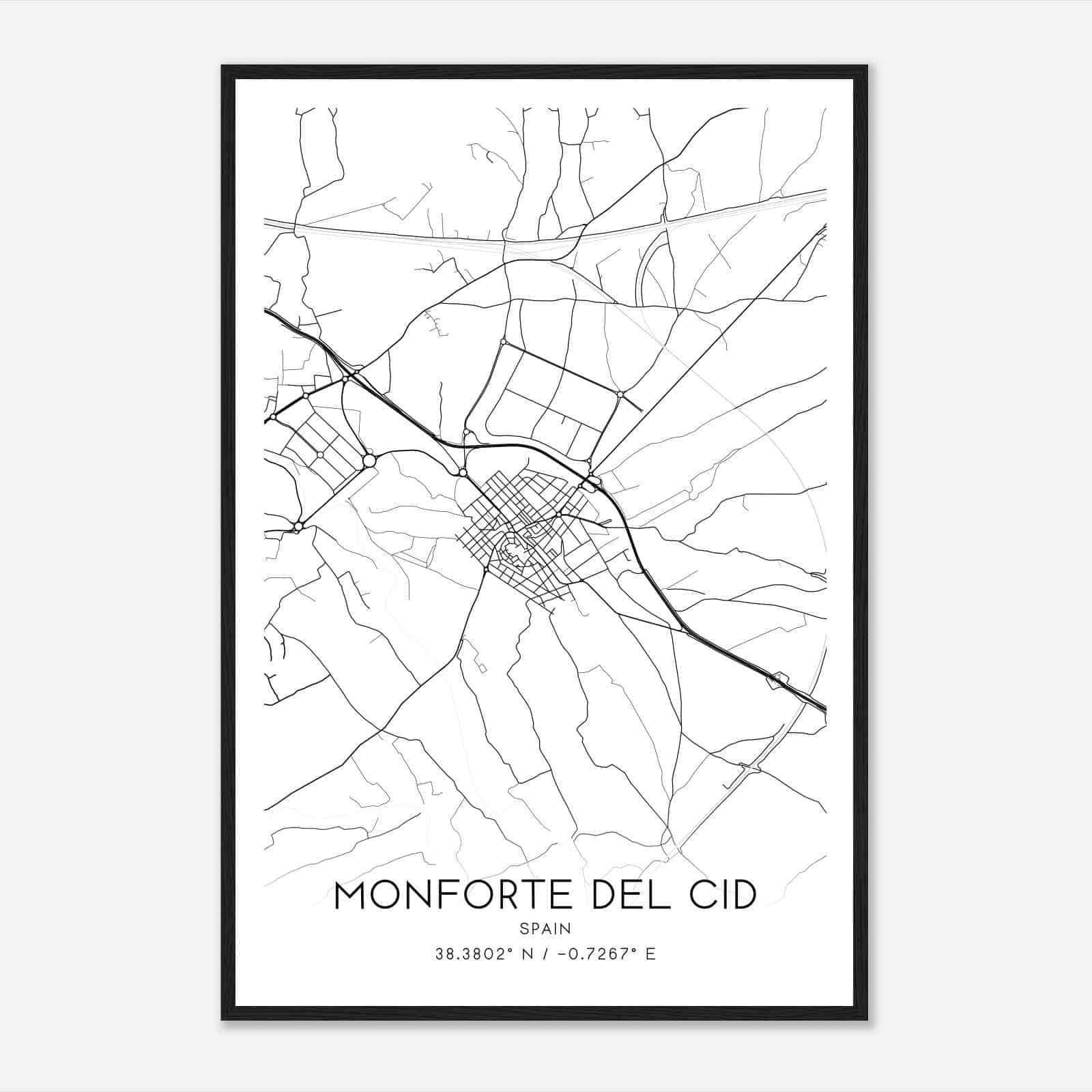 Monforte del Cid Spain Map Poster, Modern Home Decor Wall Art Print