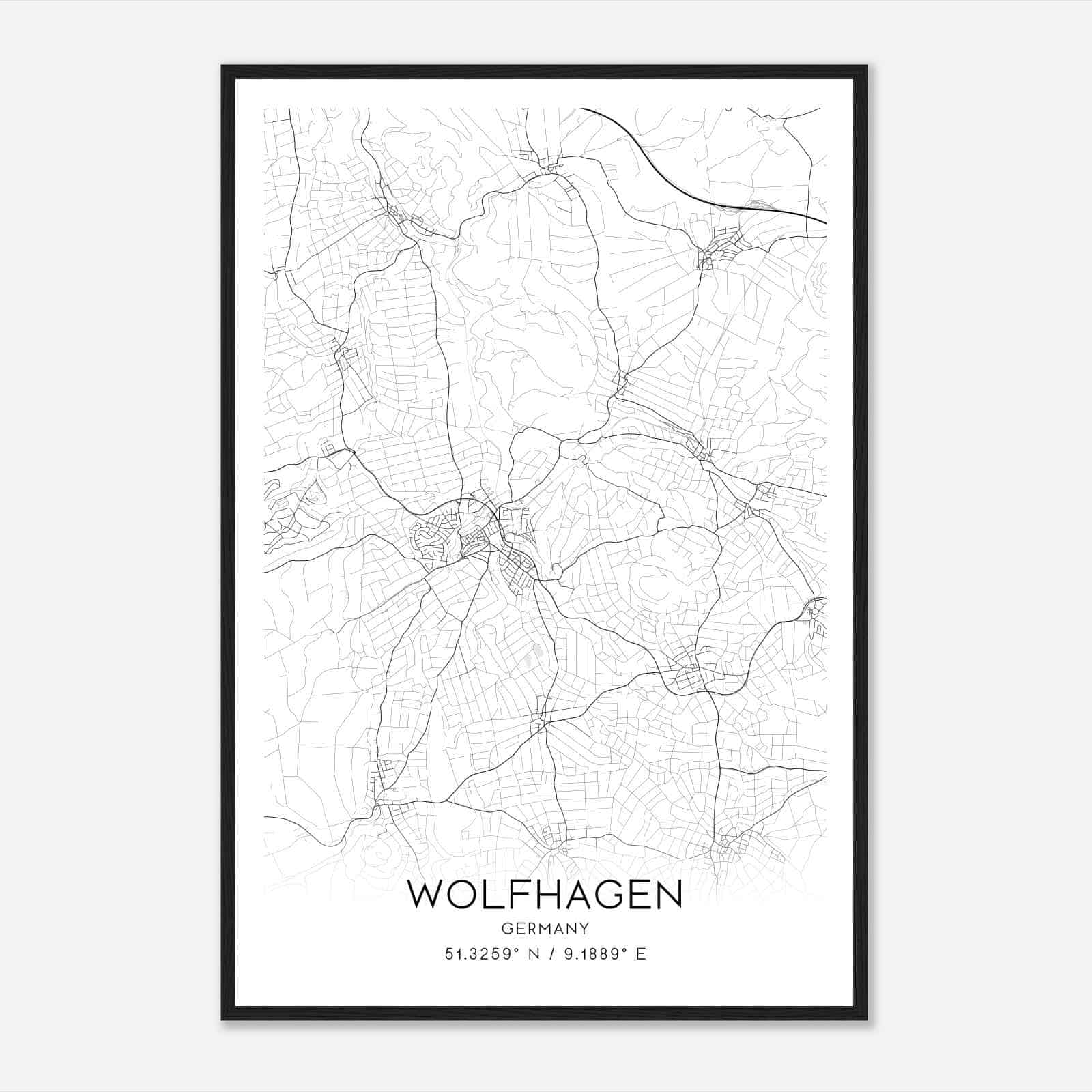Wolfhagen Germany Map Poster, Modern Home Decor Wall Art Print