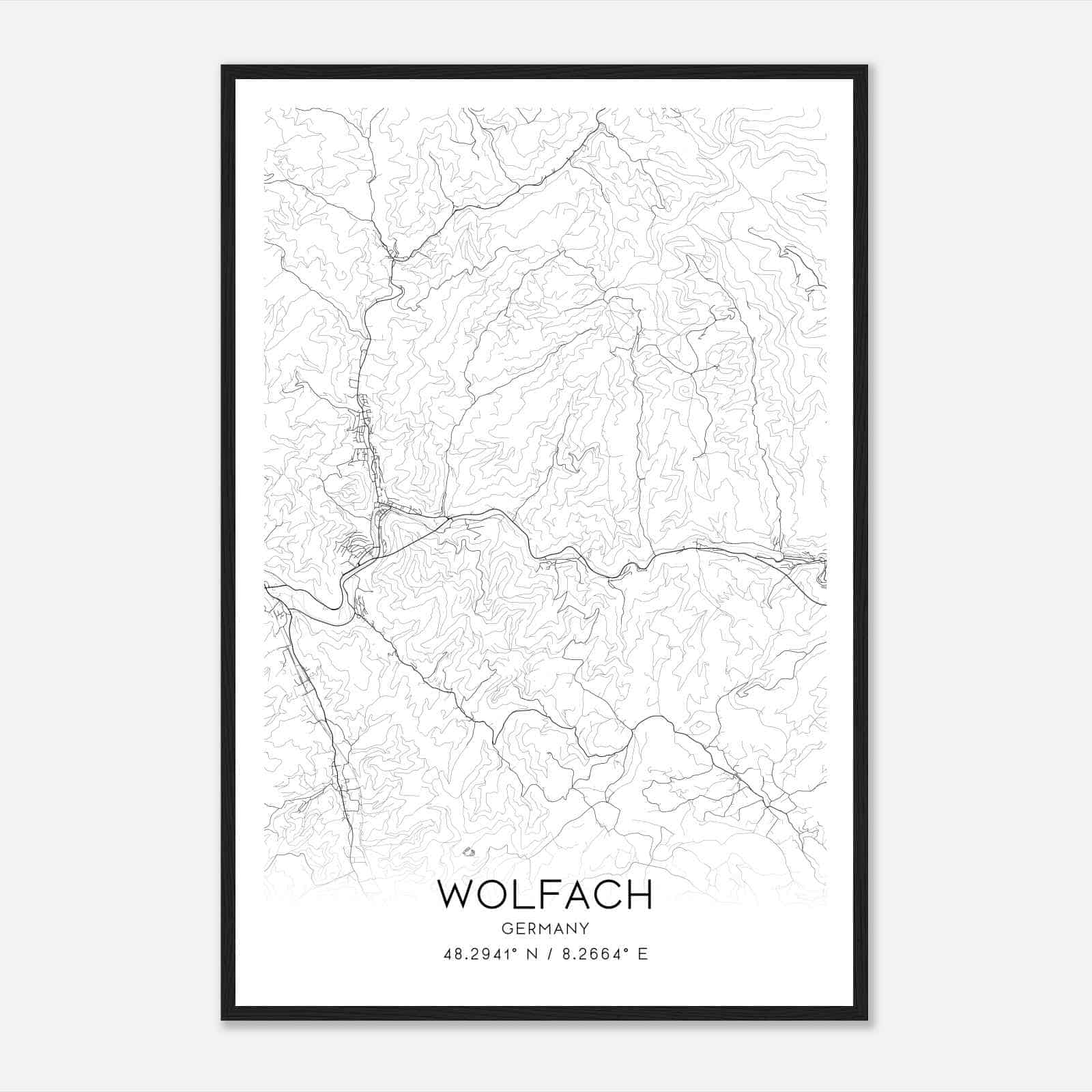 Wolfach Germany Map Poster, Modern Home Decor Wall Art Print