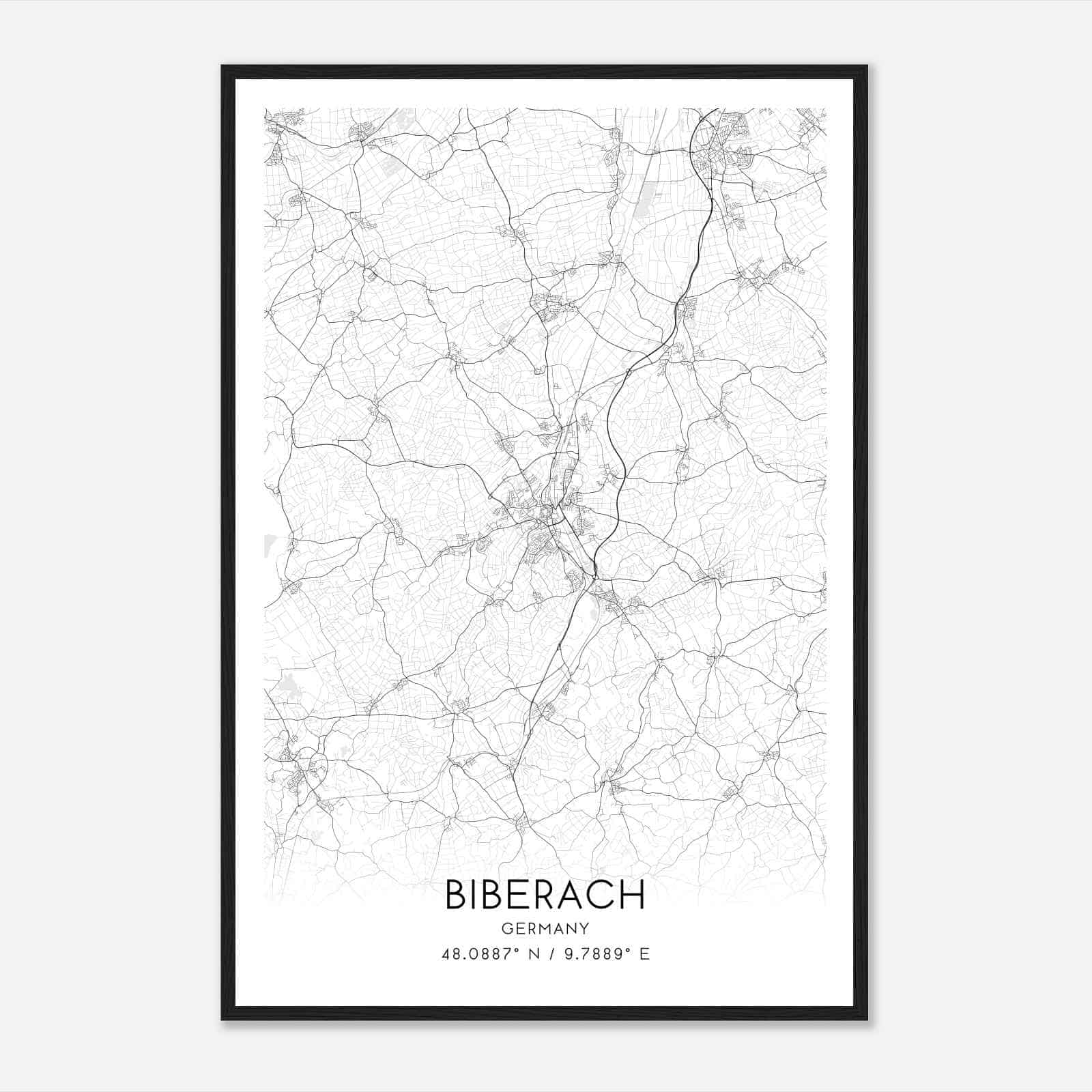 Biberach Germany Map Poster, Modern Home Decor Wall Art Print