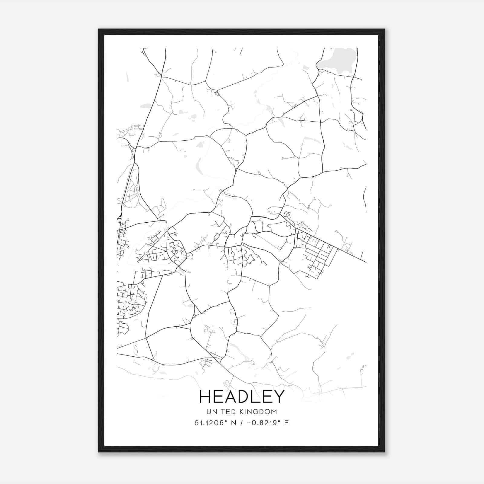 Headley United Kingdom Map Poster, Modern Home Decor Wall Art Print