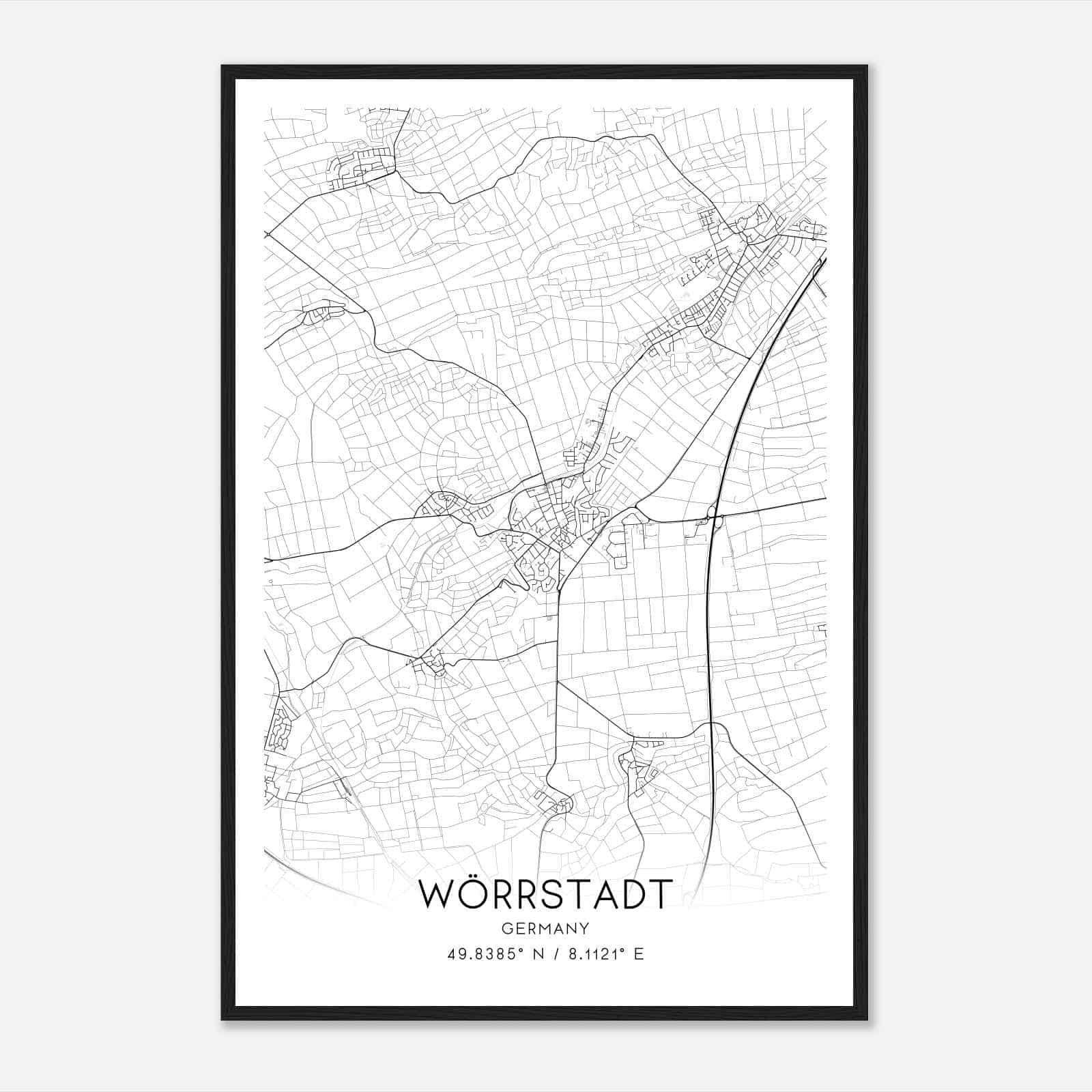 Worrstadt Germany Map Poster, Modern Home Decor Wall Art Print