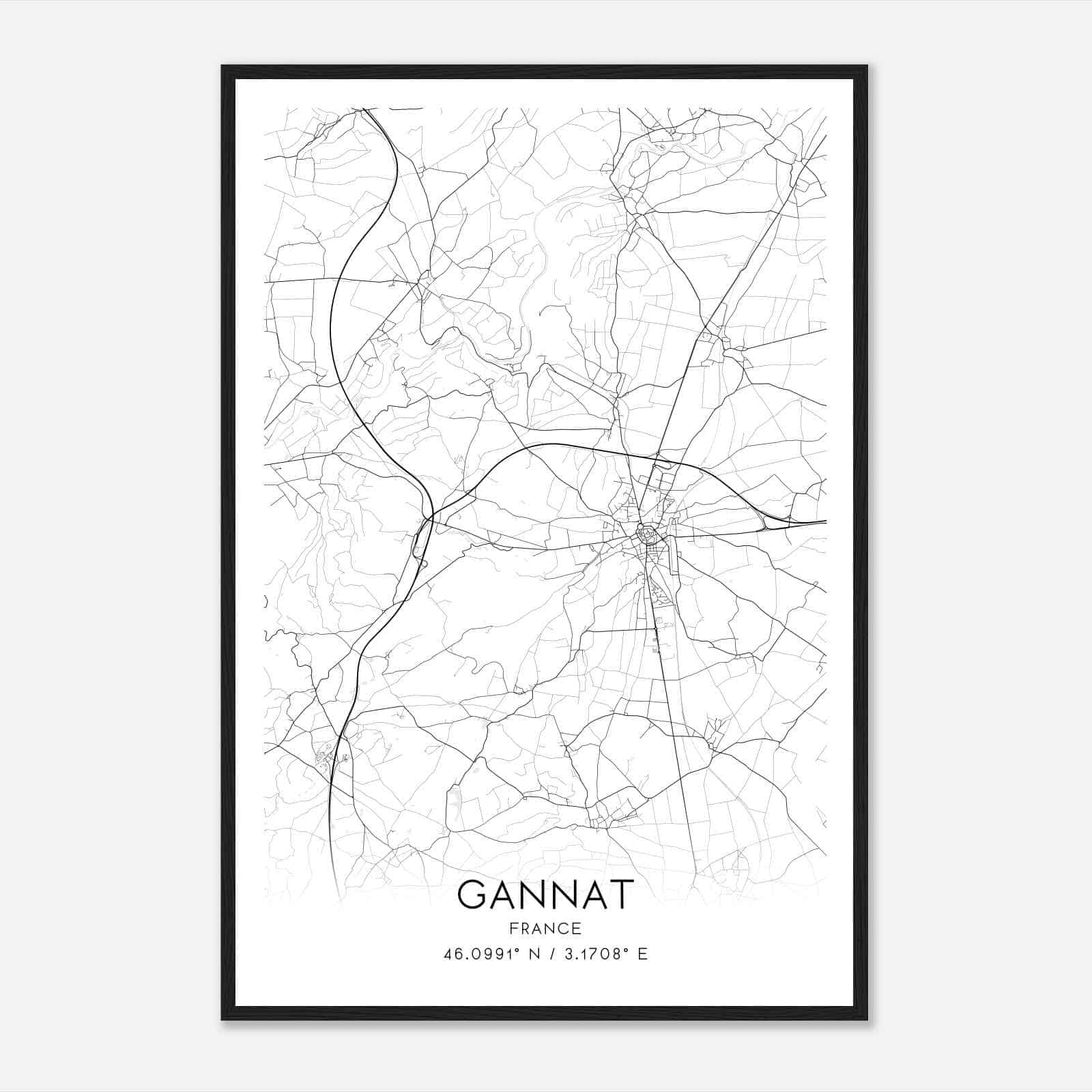 Gannat France Map Poster, Modern Home Decor Wall Art Print