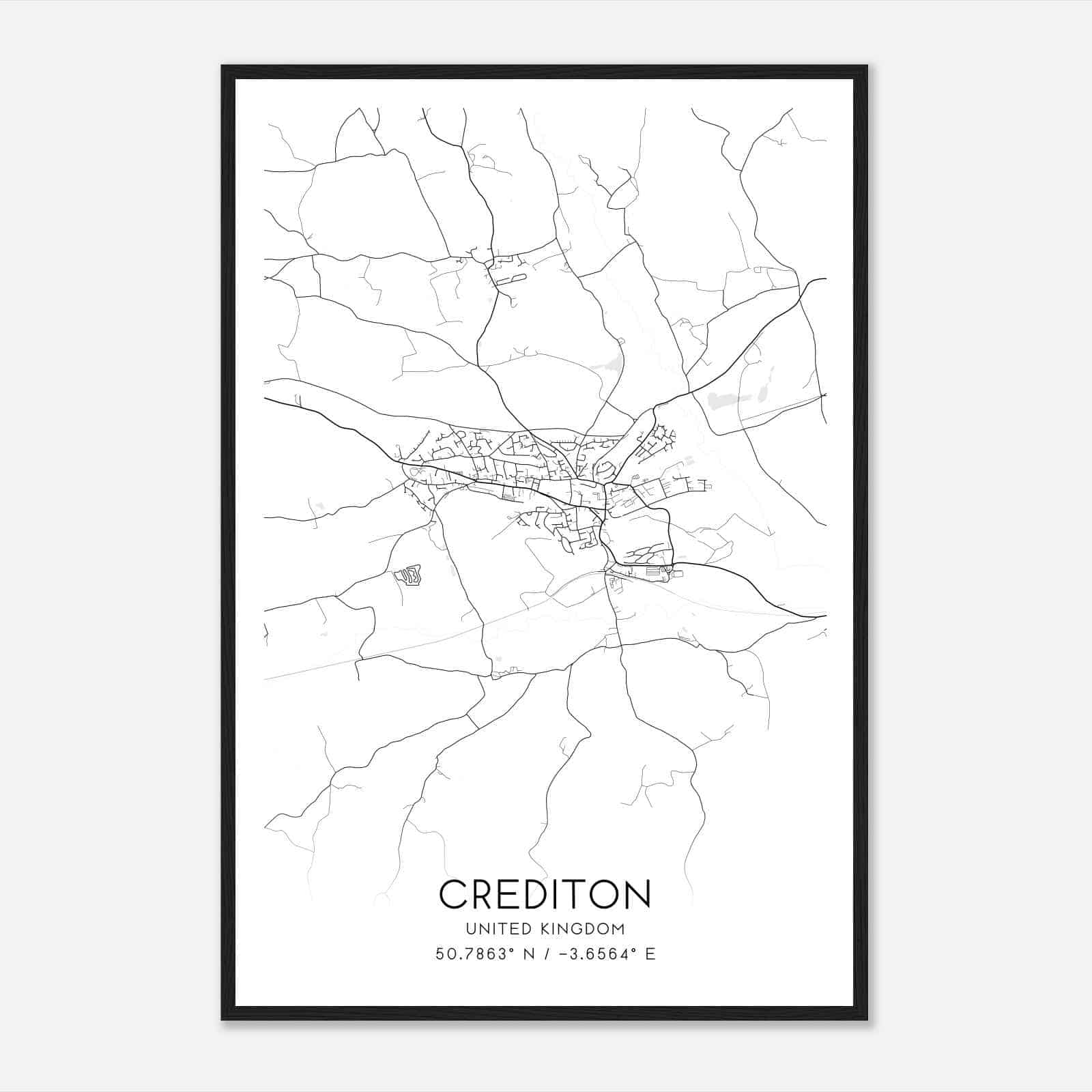Crediton United Kingdom Map Poster, Modern Home Decor Wall Art Print