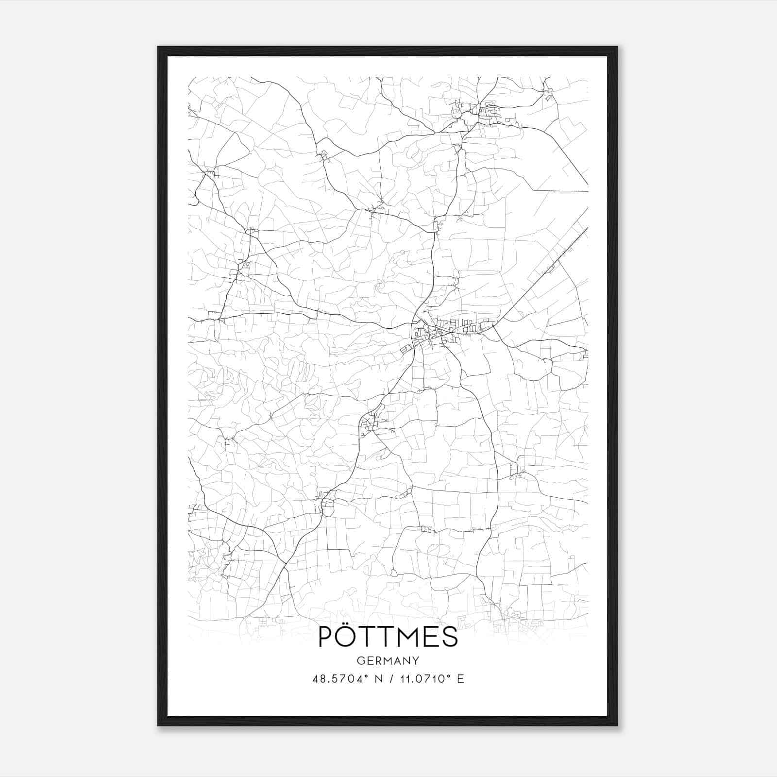 Pottmes Germany Map Poster, Modern Home Decor Wall Art Print