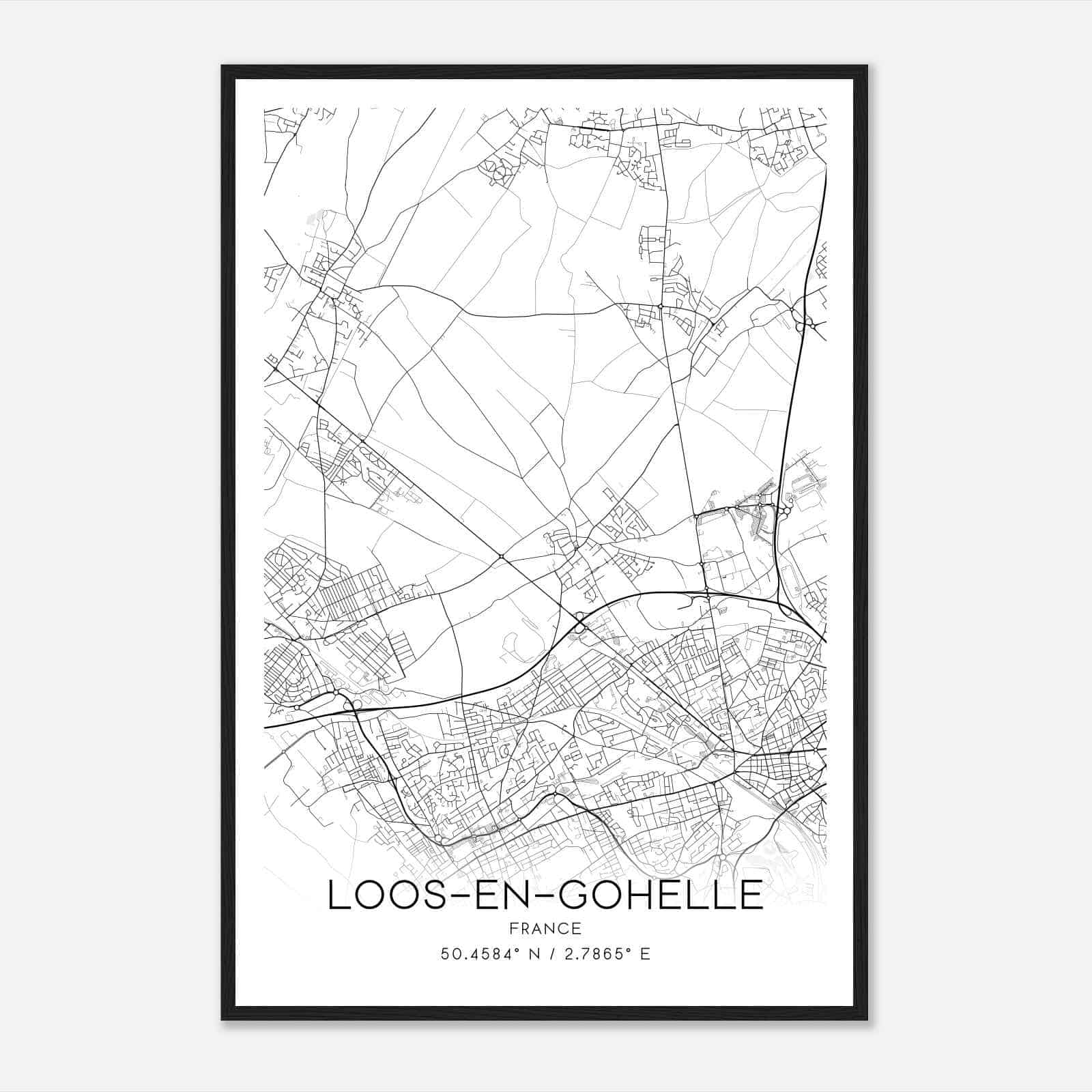 Loos-en-Gohelle France Map Poster, Modern Home Decor Wall Art Print