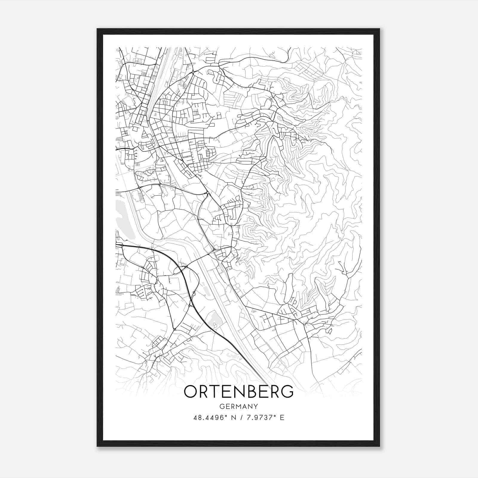 Ortenberg Germany Map Poster, Modern Home Decor Wall Art Print