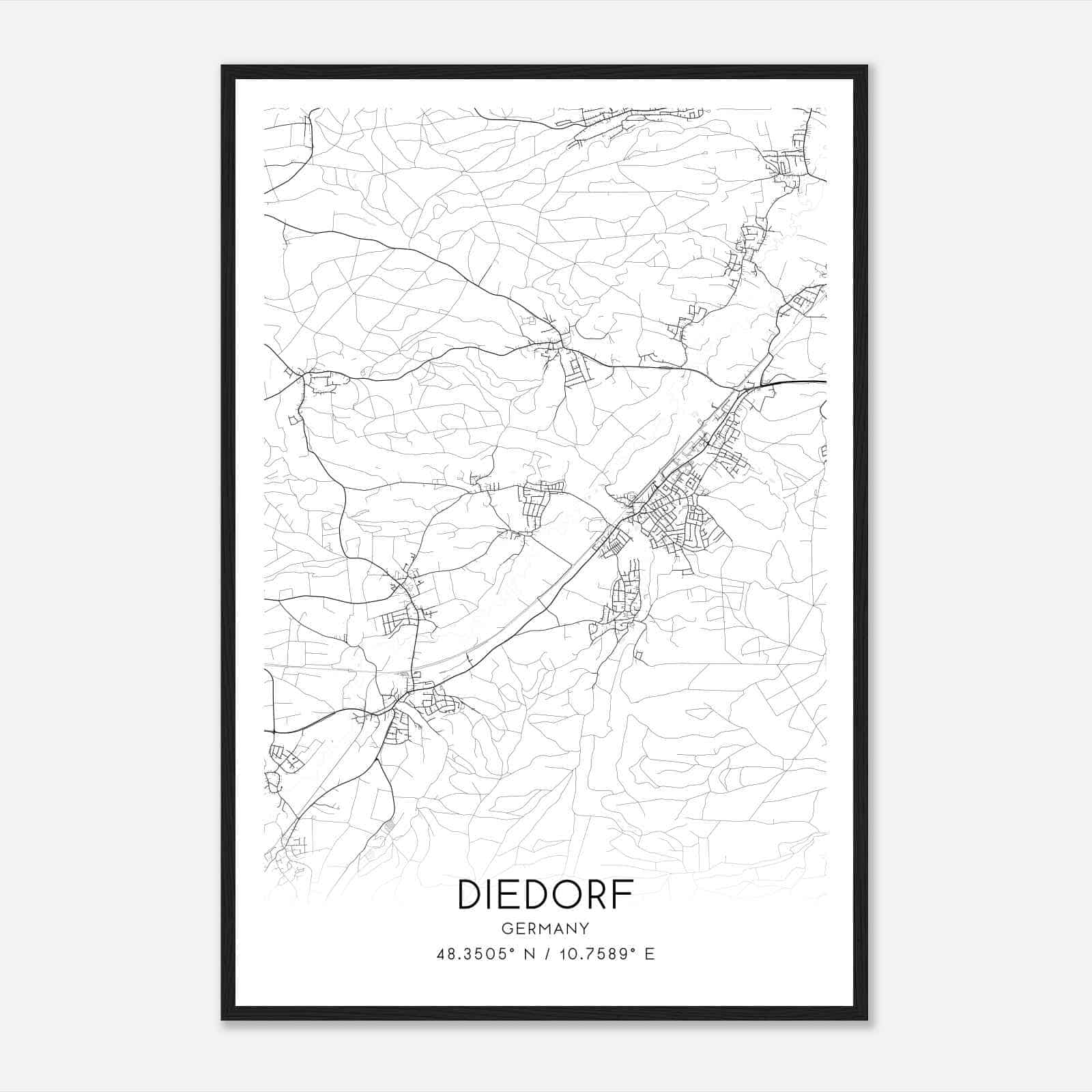 Diedorf Germany Map Poster, Modern Home Decor Wall Art Print