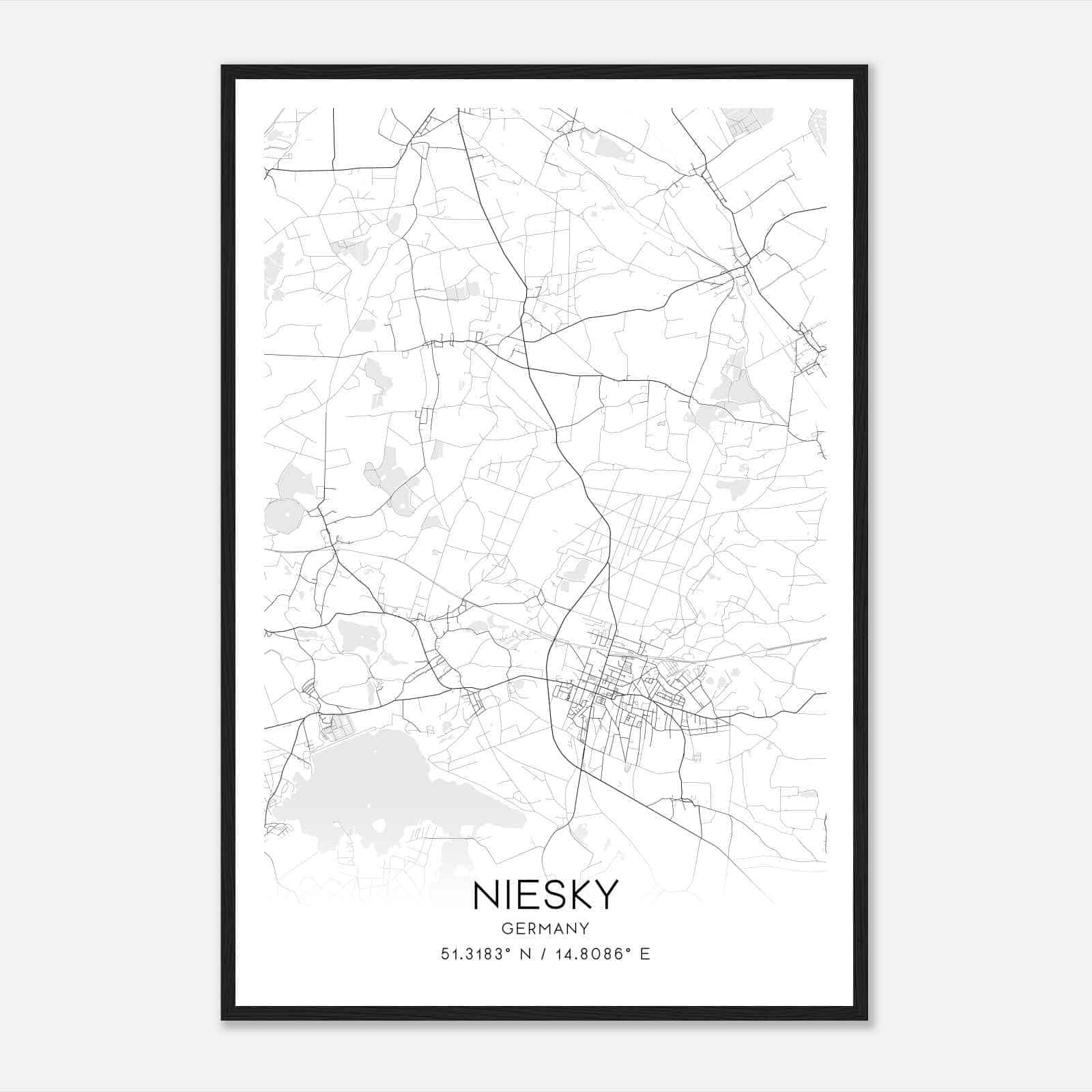 Niesky Germany Map Poster, Modern Home Decor Wall Art Print
