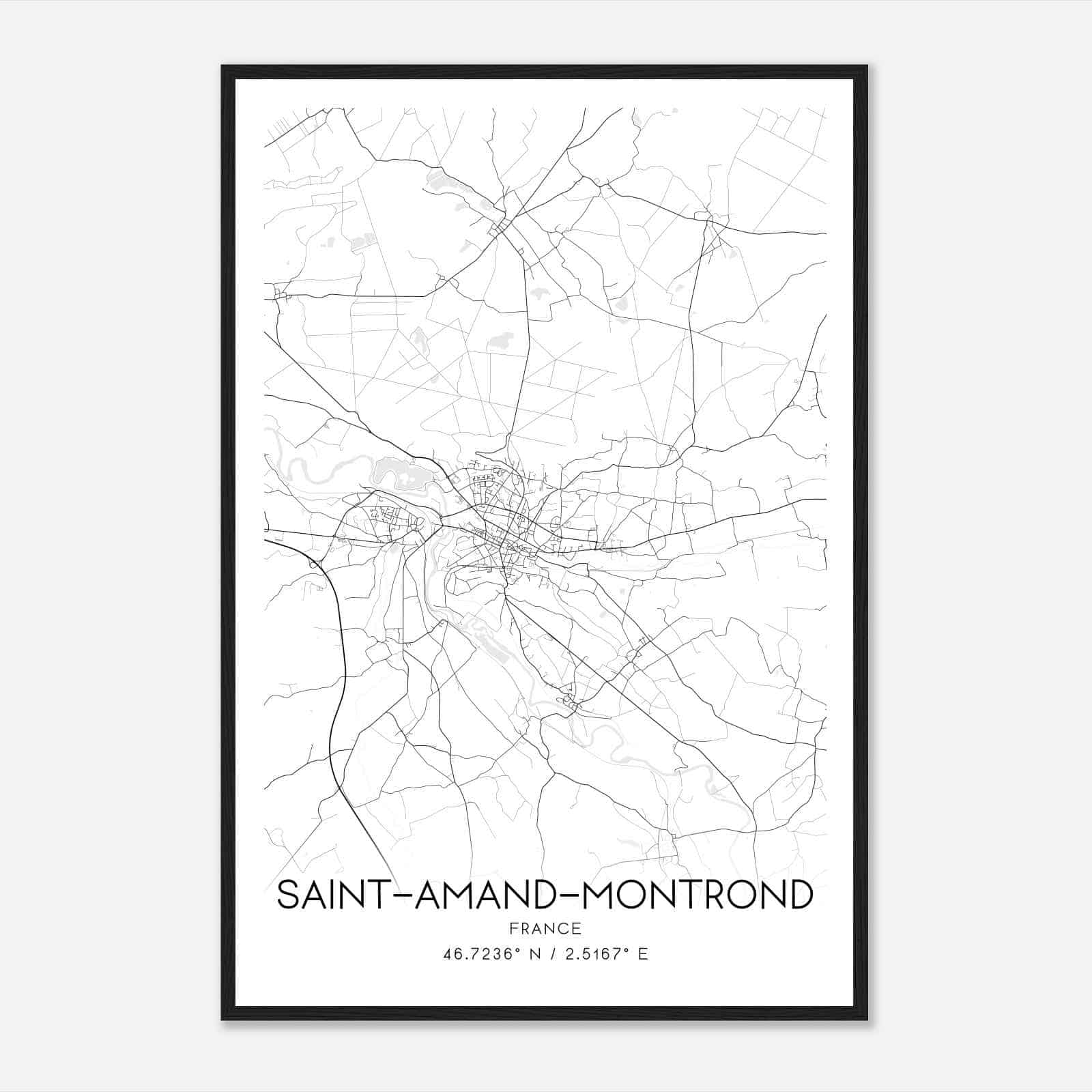 Saint-Amand-Montrond France Map Poster, Modern Home Decor Wall Art Print