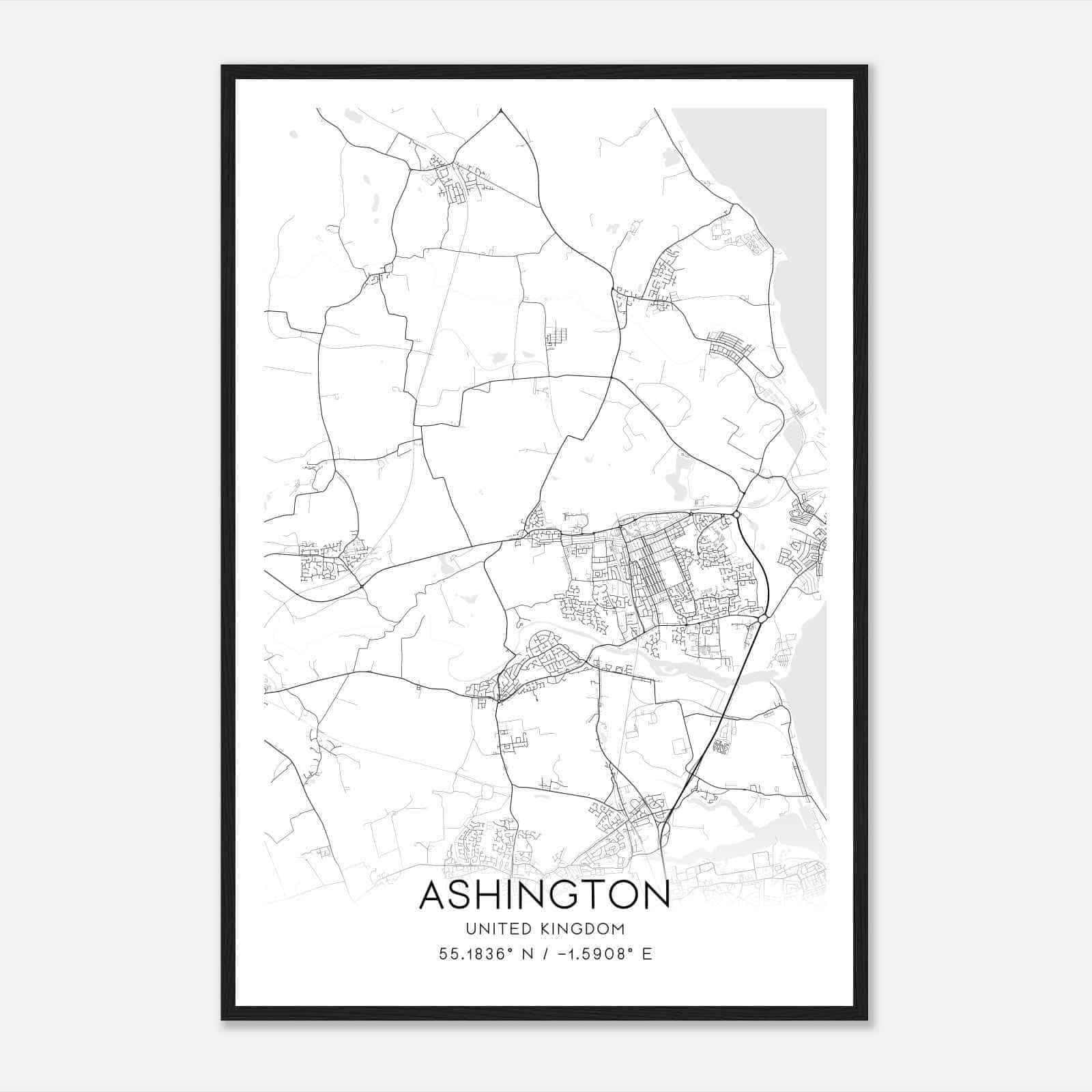 Ashington United Kingdom Map Poster, Modern Home Decor Wall Art Print