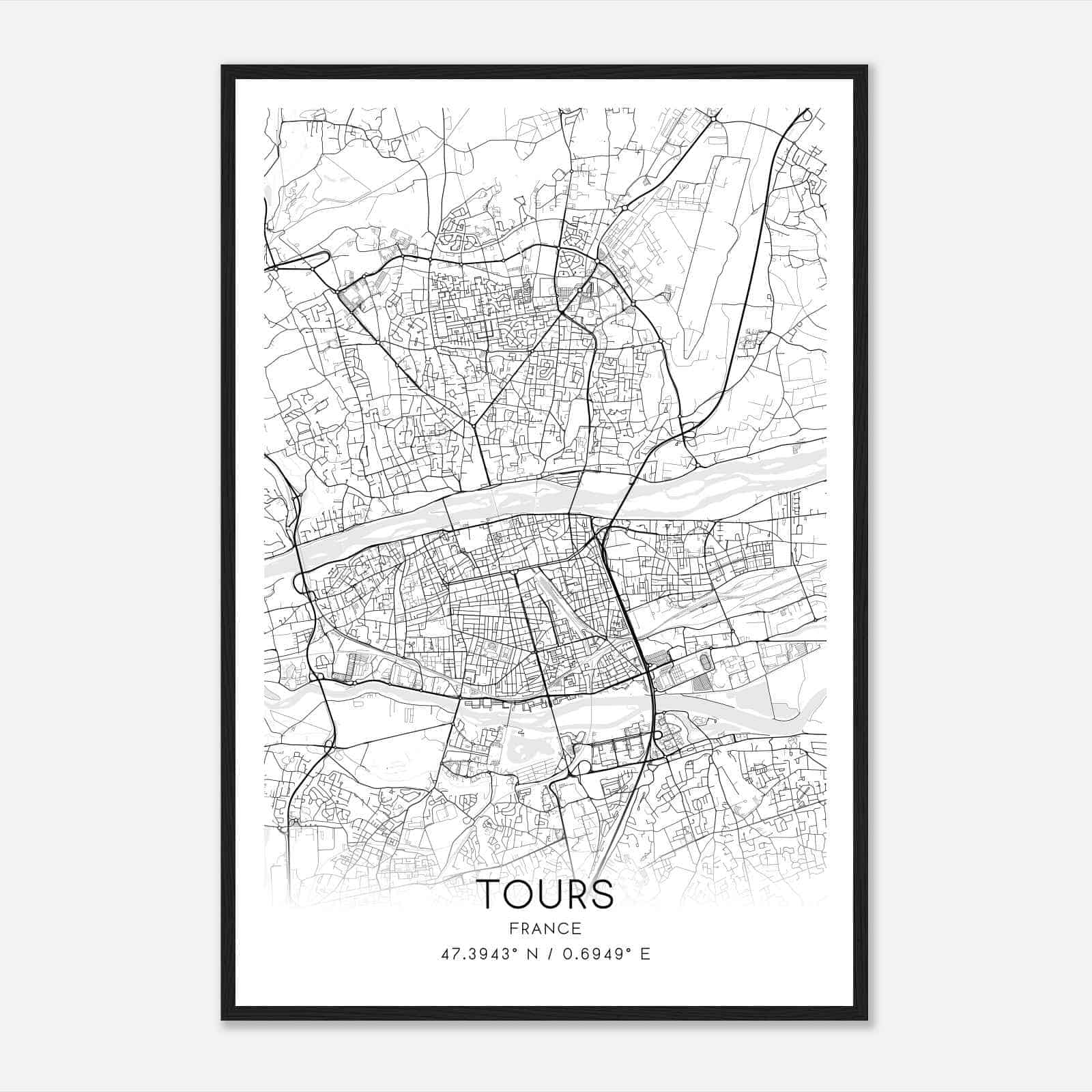 Tours France Map Poster, Modern Home Decor Wall Art Print