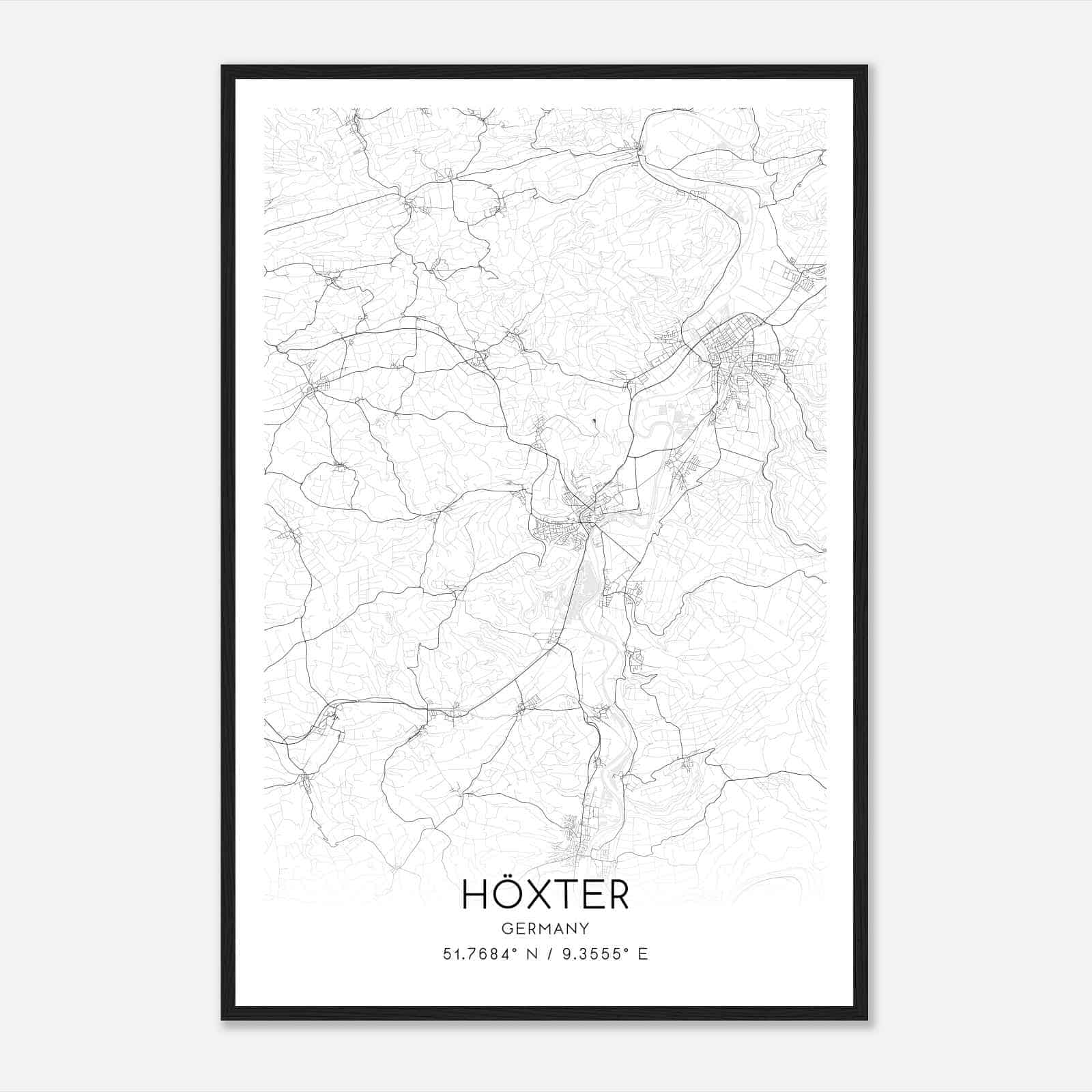 Hoxter Germany Map Poster, Modern Home Decor Wall Art Print