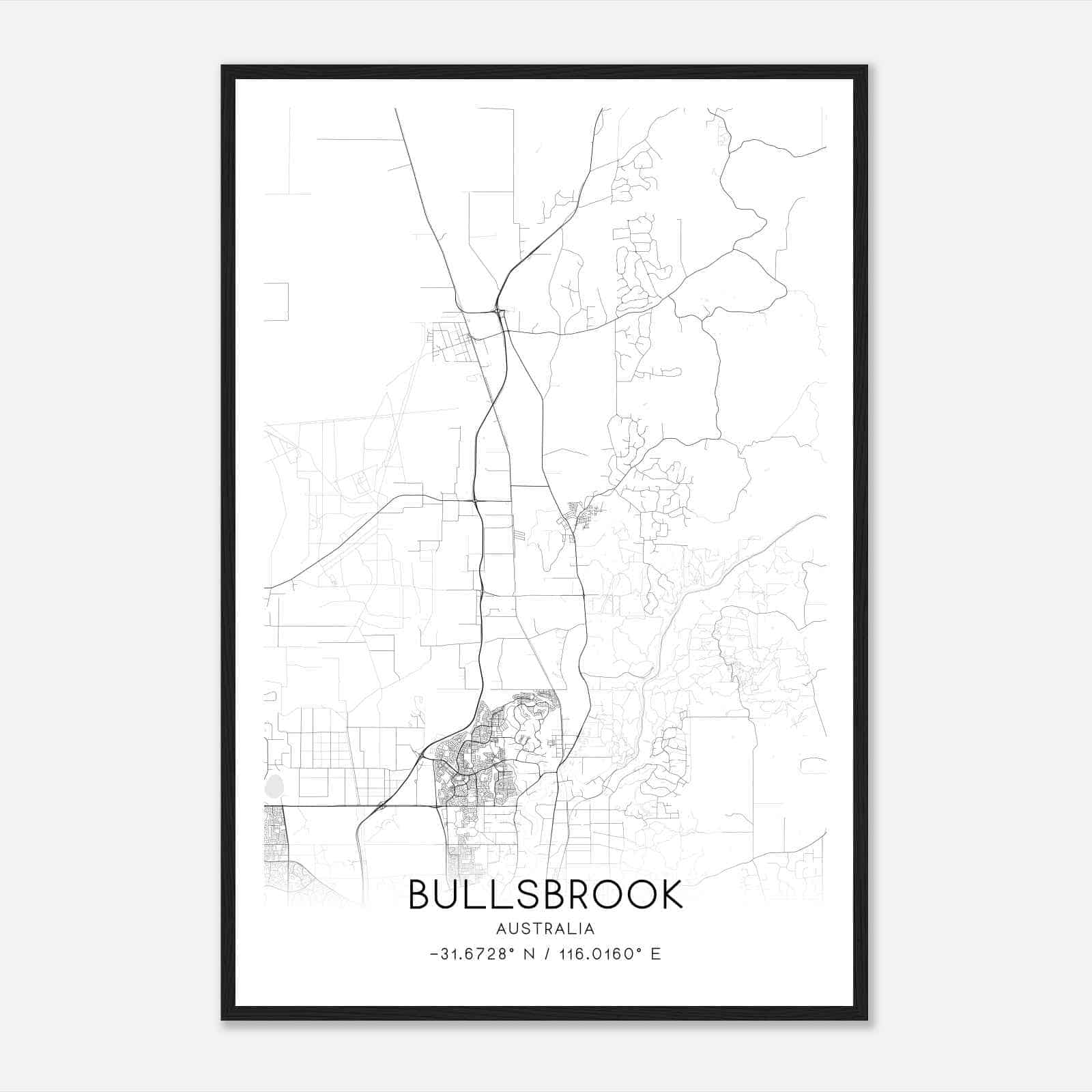 Bullsbrook Australia Map Poster, Modern Home Decor Wall Art Print