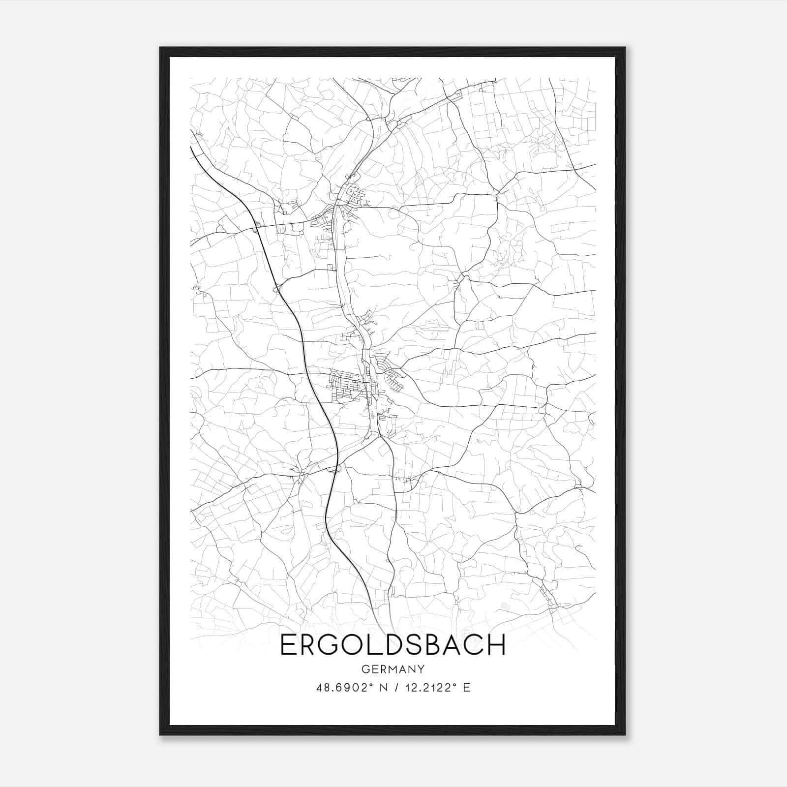 Ergoldsbach Germany Map Poster, Modern Home Decor Wall Art Print