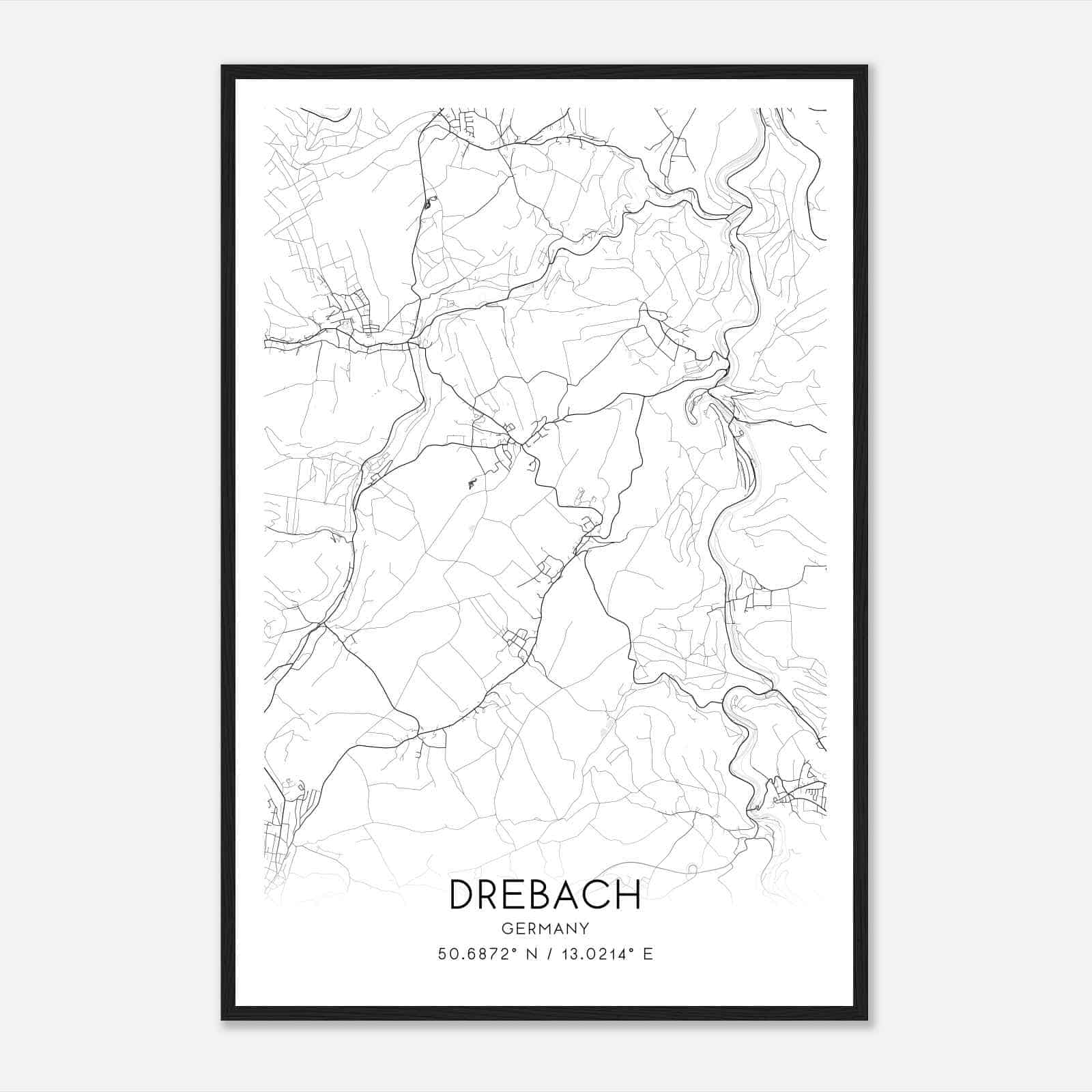 Drebach Germany Map Poster, Modern Home Decor Wall Art Print