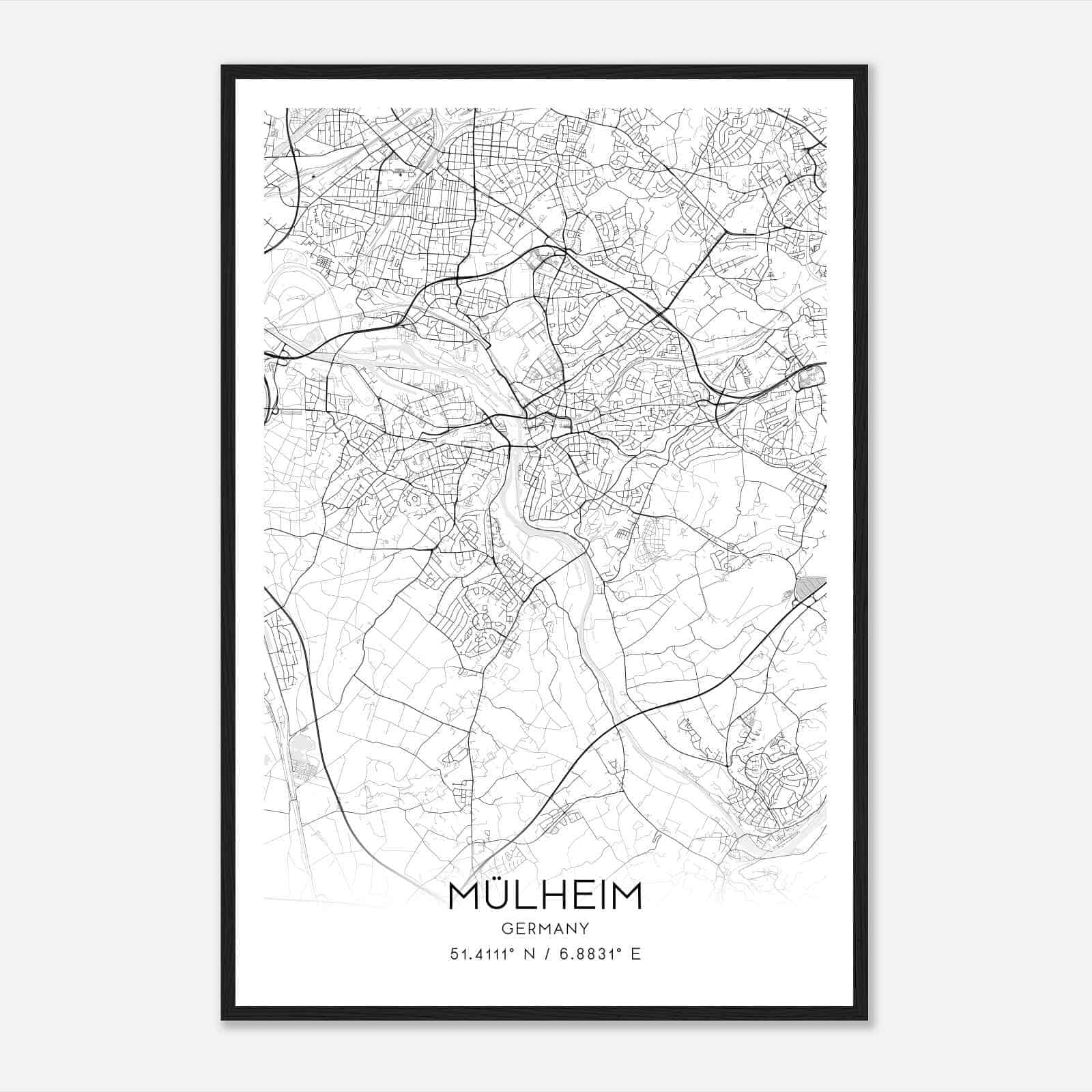 Mulheim Germany Map Poster, Modern Home Decor Wall Art Print