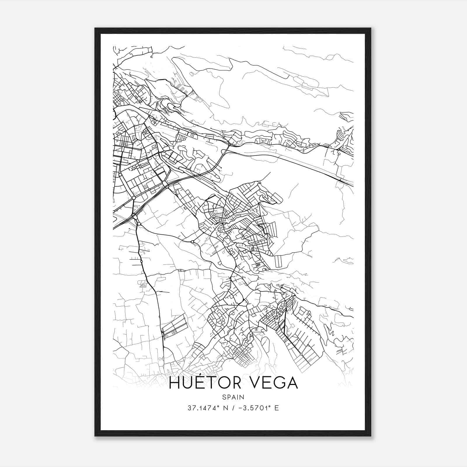 Huetor Vega Spain Map Poster, Modern Home Decor Wall Art Print
