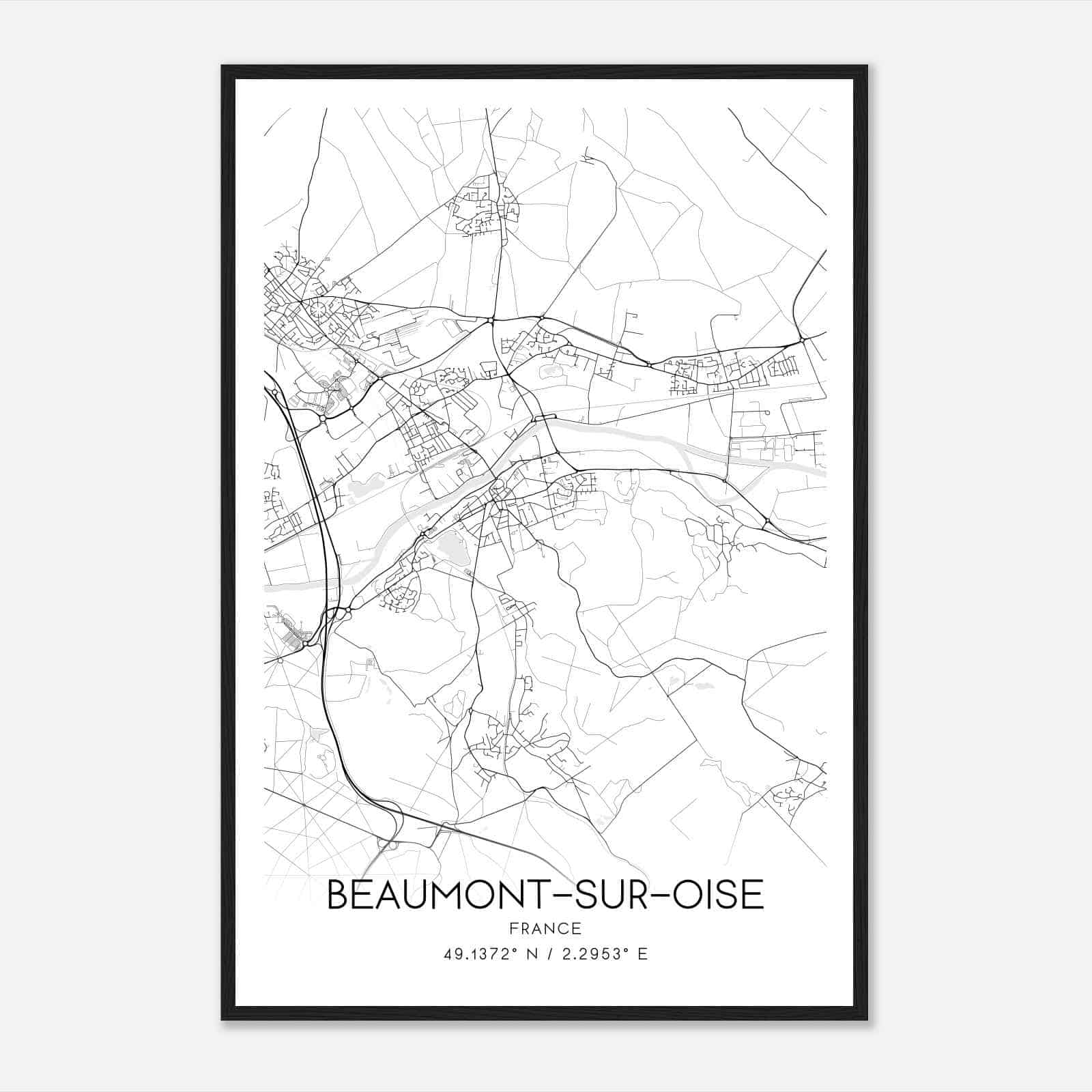 Beaumont-sur-Oise France Map Poster, Modern Home Decor Wall Art Print