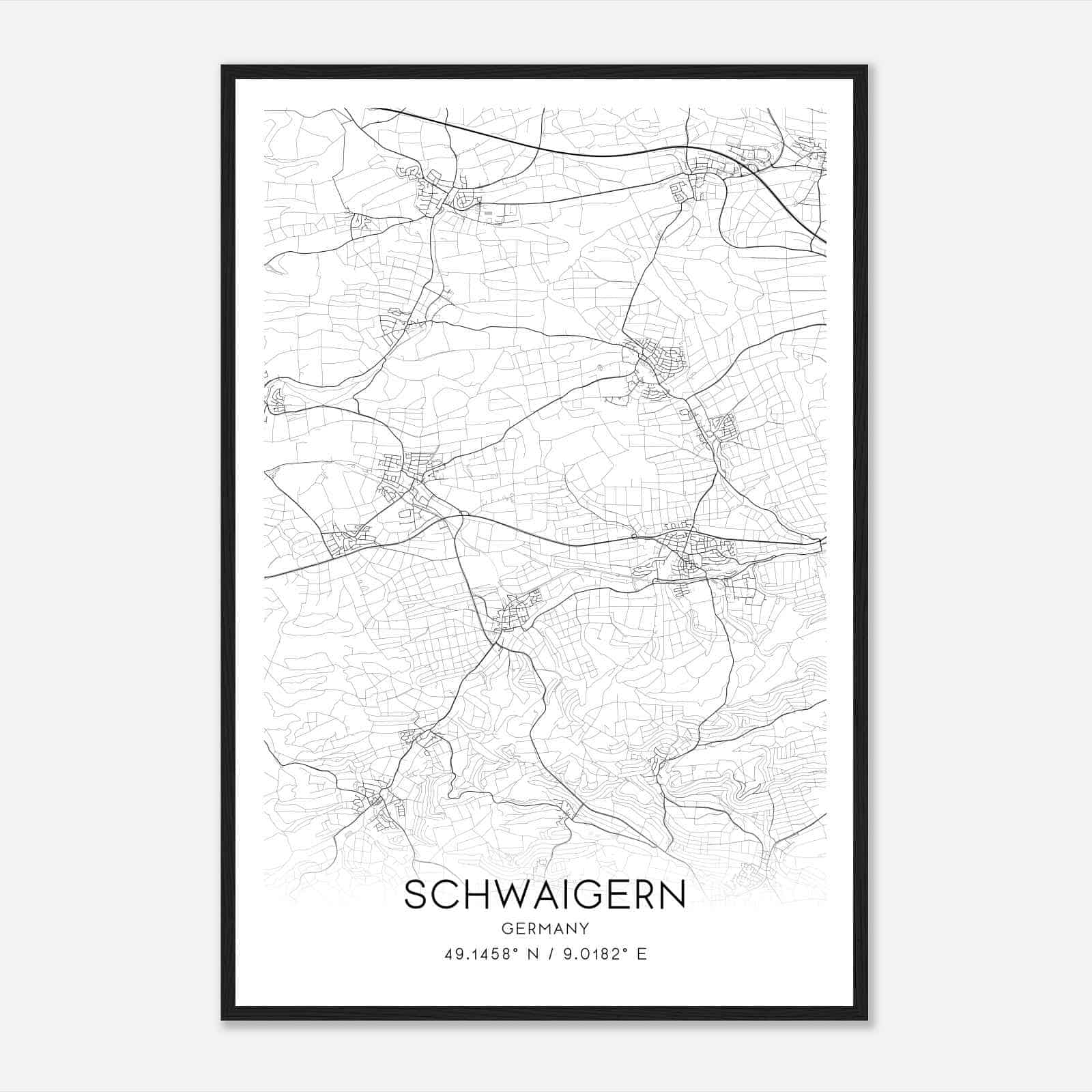Schwaigern Germany Map Poster, Modern Home Decor Wall Art Print