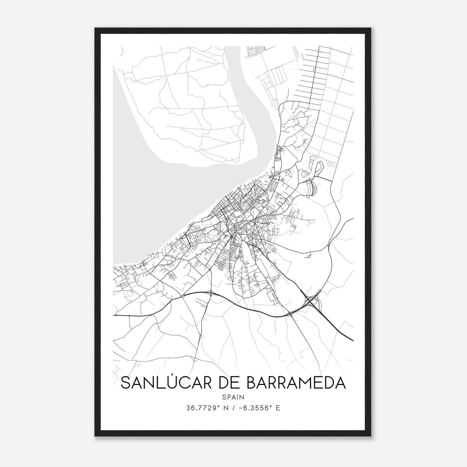 Sanlucar de Barrameda Spain Map Poster, Modern Home Decor Wall Art Print