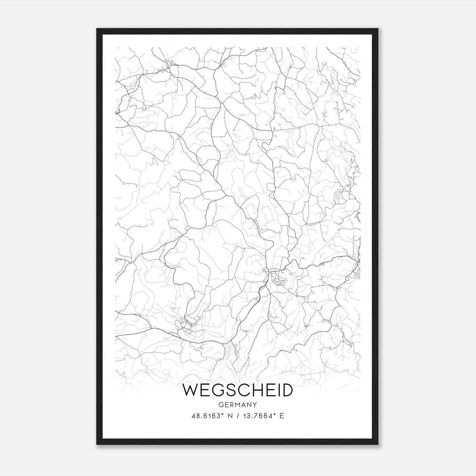 Wegscheid Germany Map Poster, Modern Home Decor Wall Art Print
